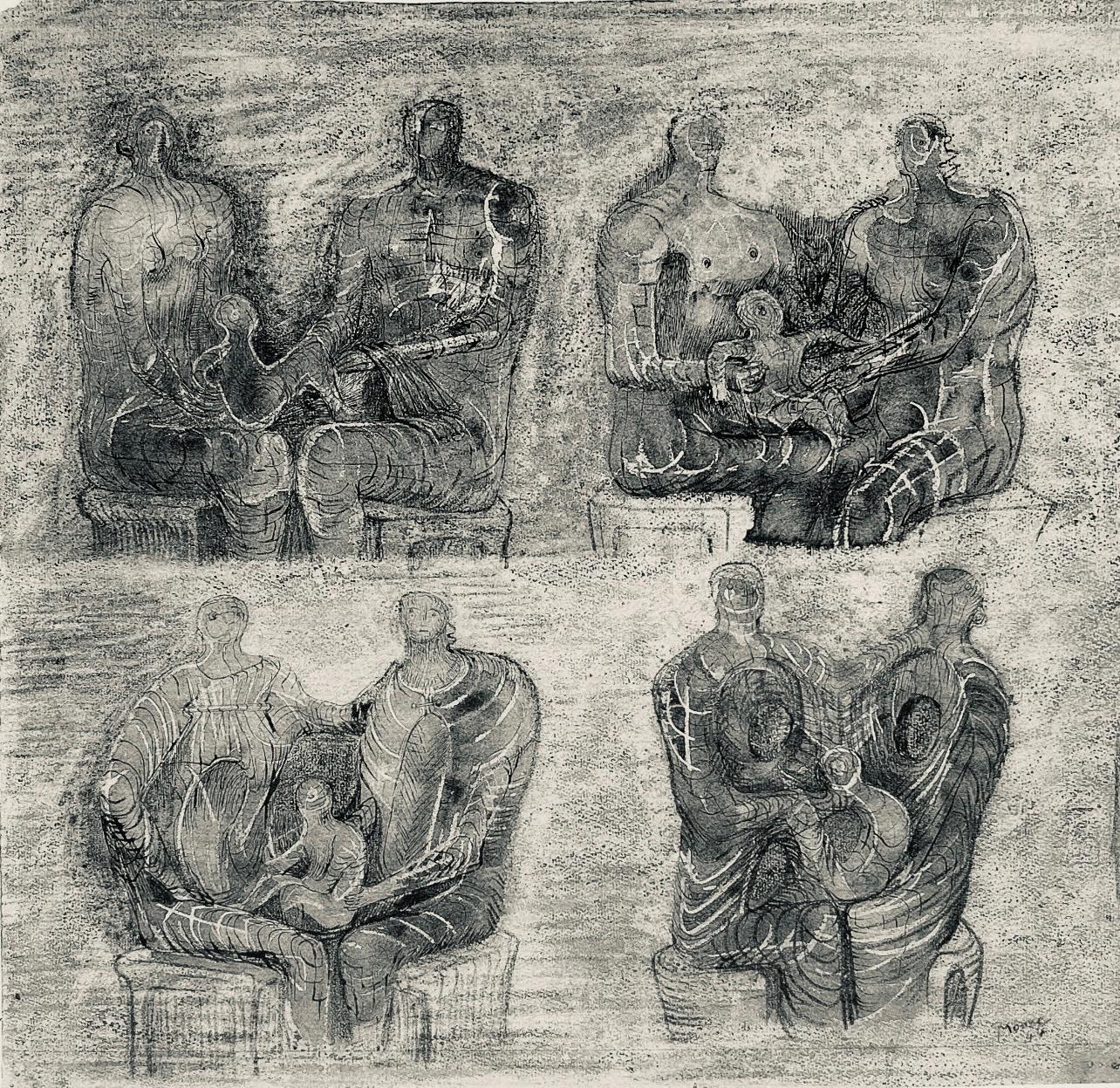 Henry Moore, Studies For Family Group, The Drawings Of Henry Moore, Lithograph