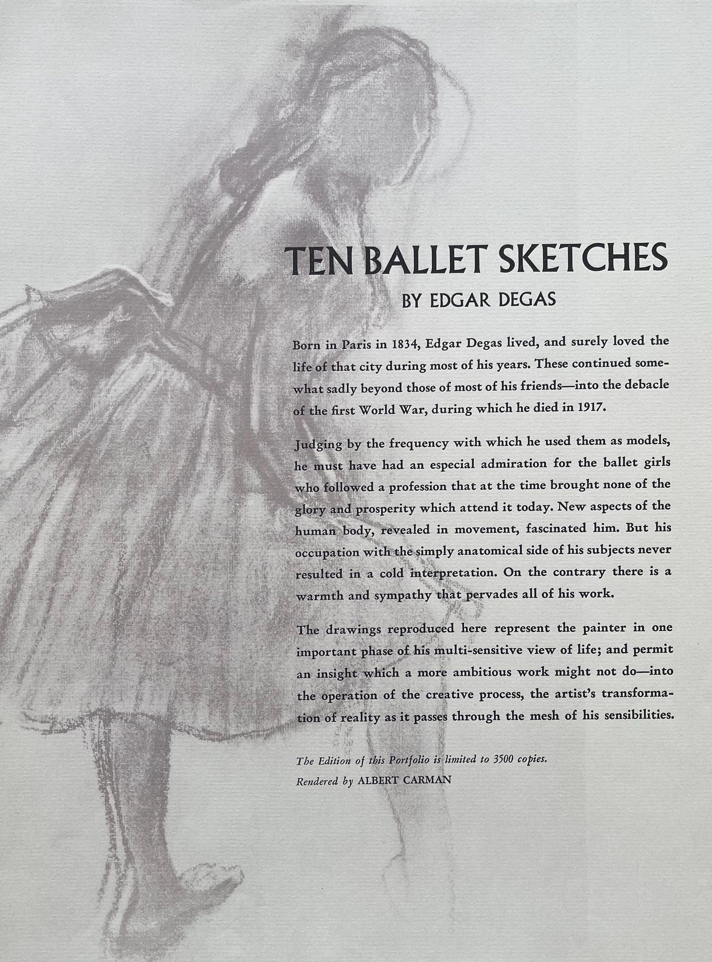 Edgar Degas, Dancer Touching Her Earring, Ten Ballet Sketches, Lithograph