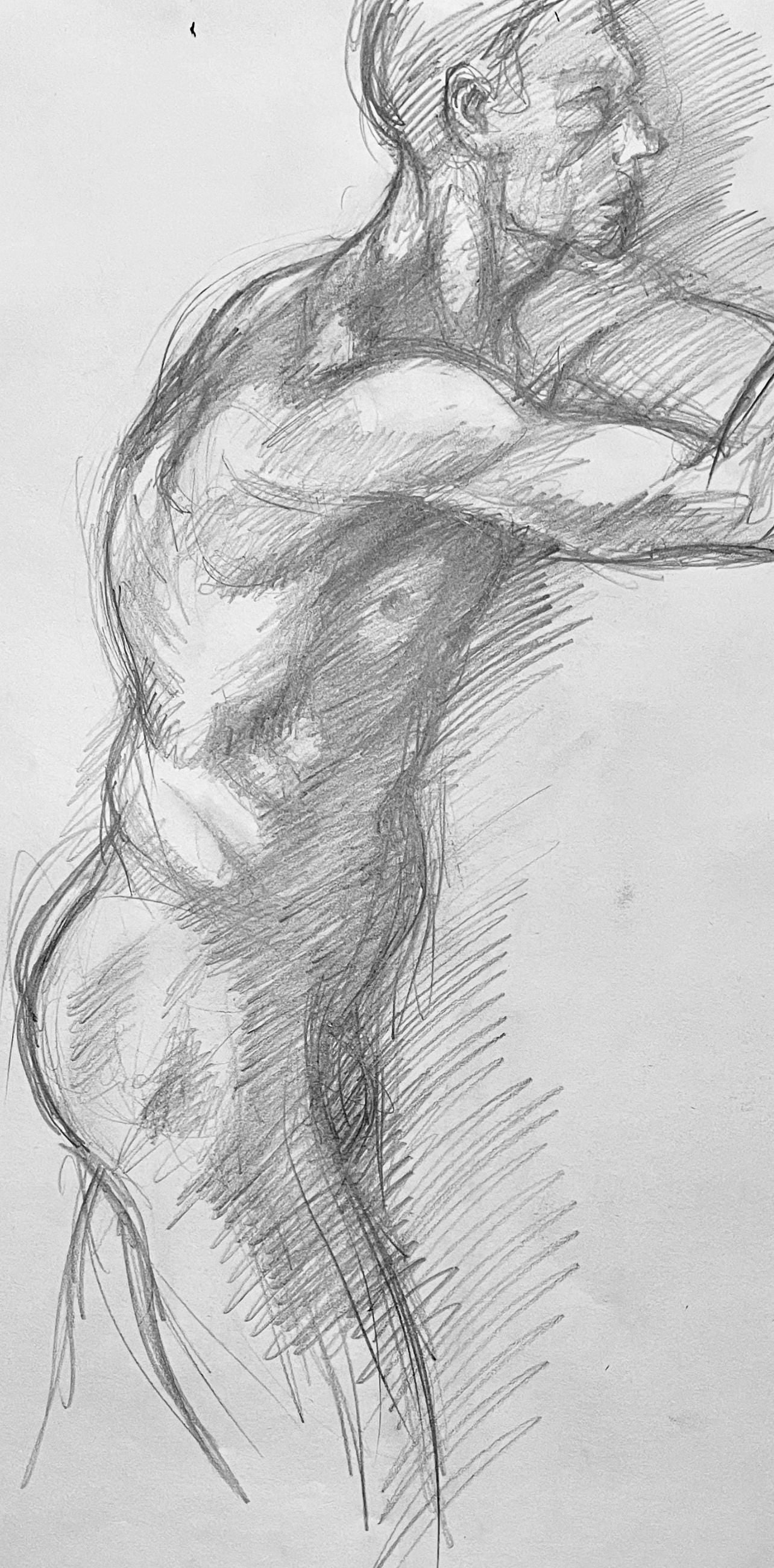 Ian Hornak, Renaissance Male Nude Figure Study, 1963, Original Drawing