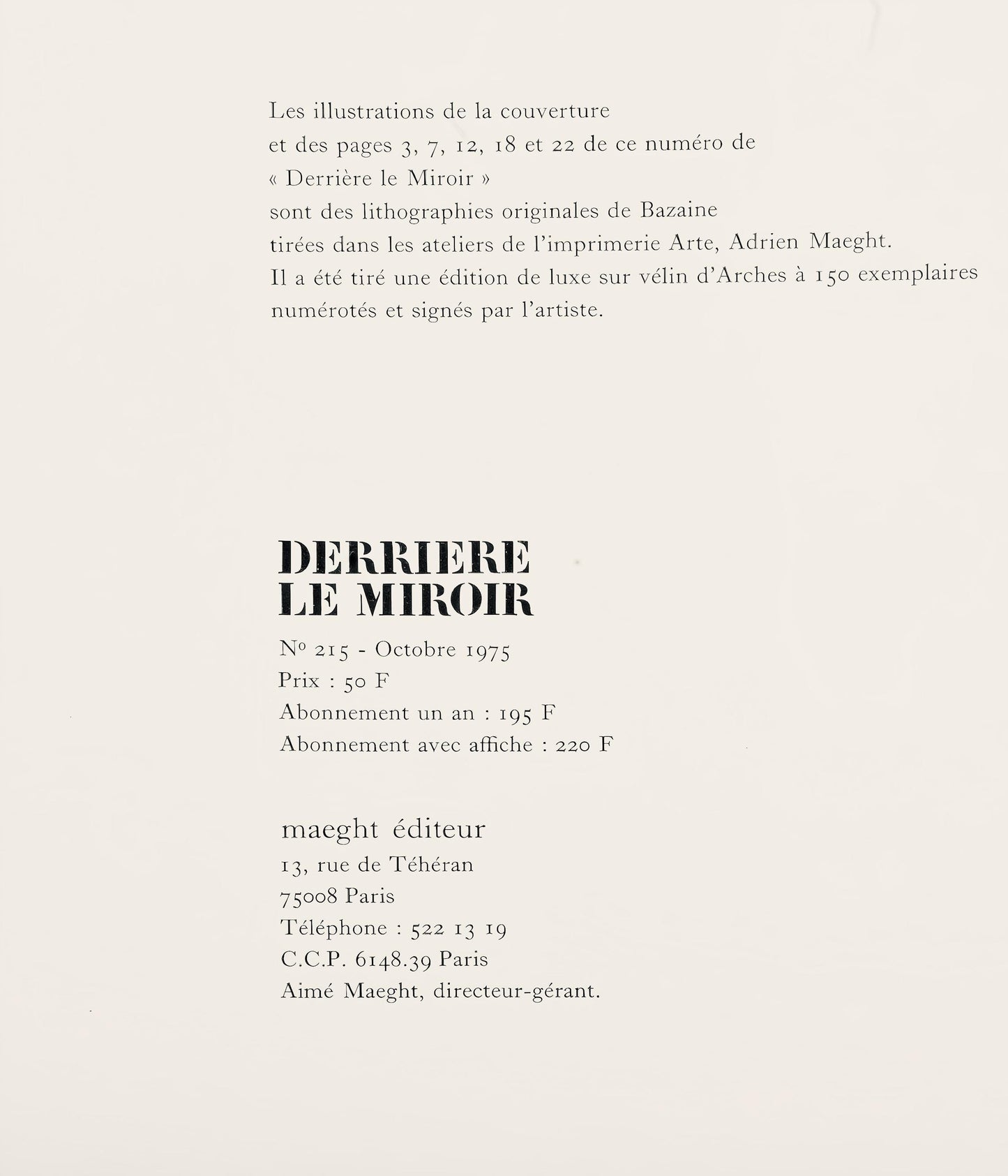 Jean Bazaine, Composition, Derrire Le Miroir, Lithograph