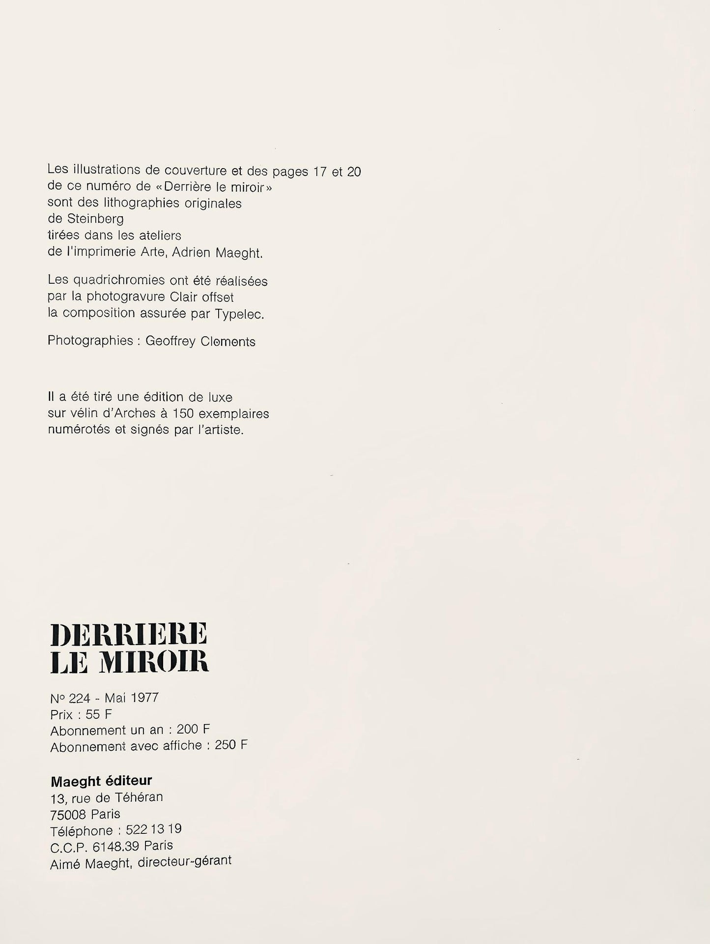 Steinberg Lithograph Derrire le Miroir Composition