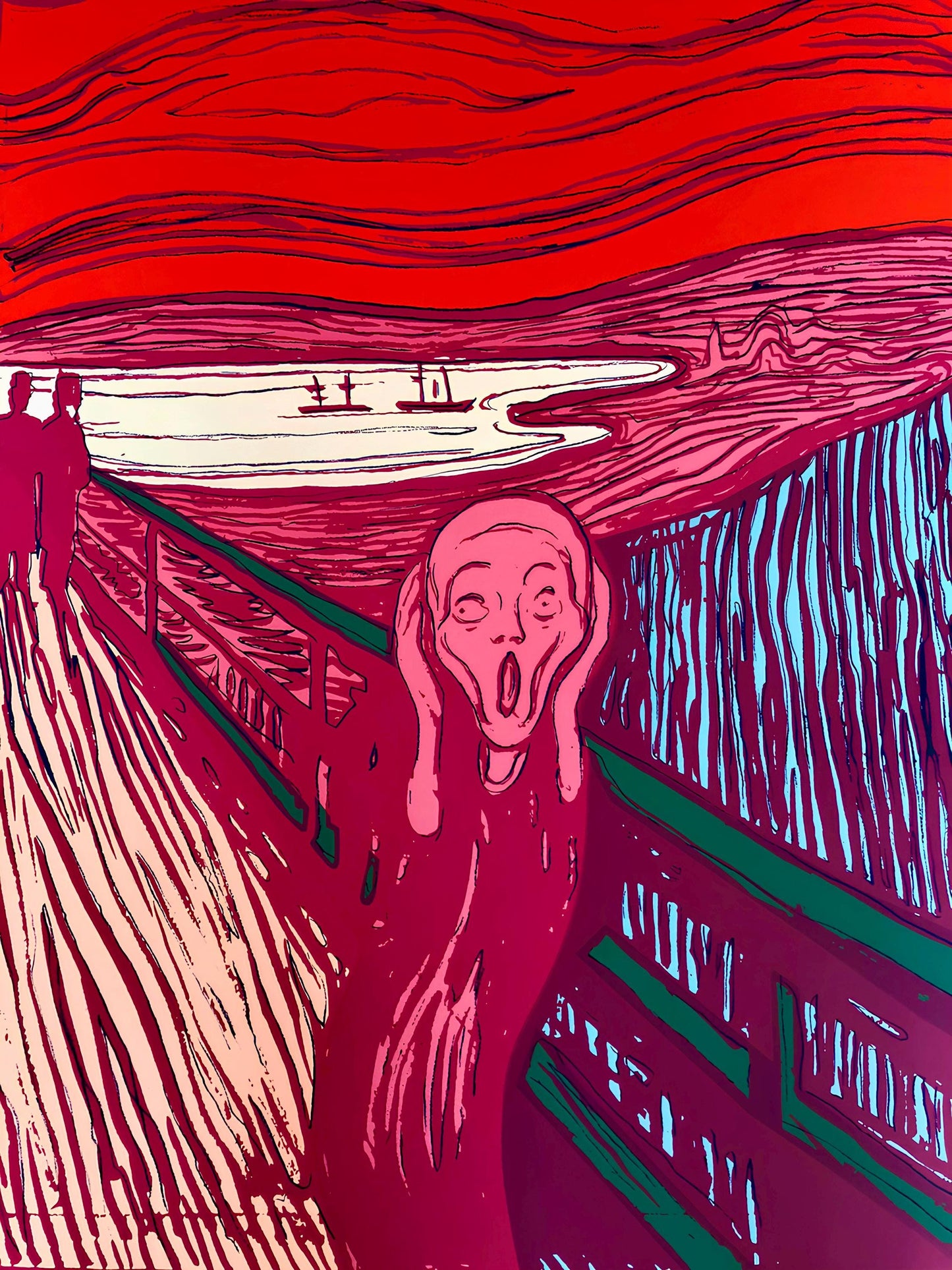 Andy Warhol, The Scream (After Edvard Munch), Green, Orange Pink, Suite Of Three, Official, Sunday