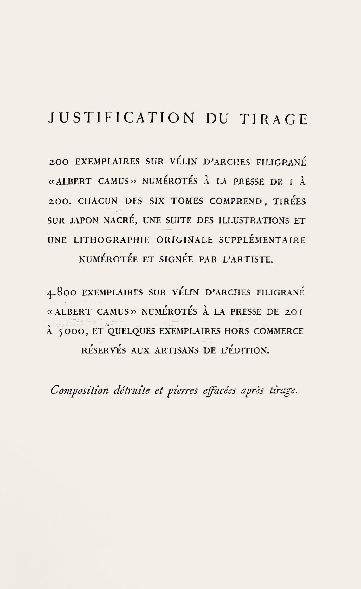 Orlando Pelayo, Composition, Uvres Compltes D'Albert Camus, Lithograph