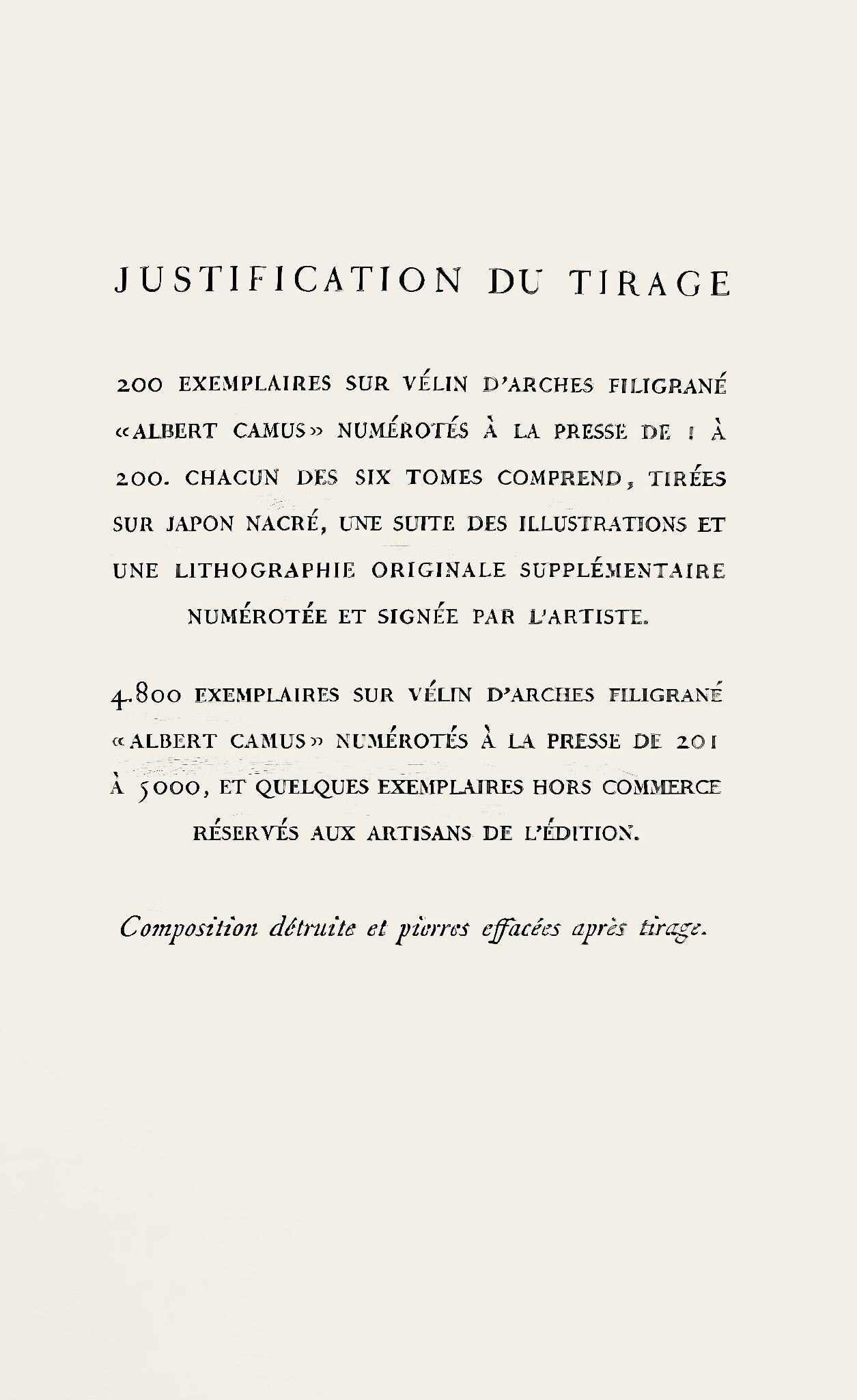 Jules Cavaills, Composition, Uvres Compltes D'Albert Camus, Lithograph