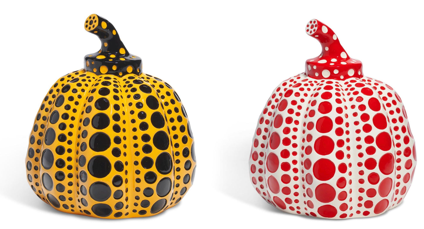 Yayoi Kusama ?? ??, Pumpkins, Yellow/Black, Red/White (Two Sculptures) Cast Resin Sculptures