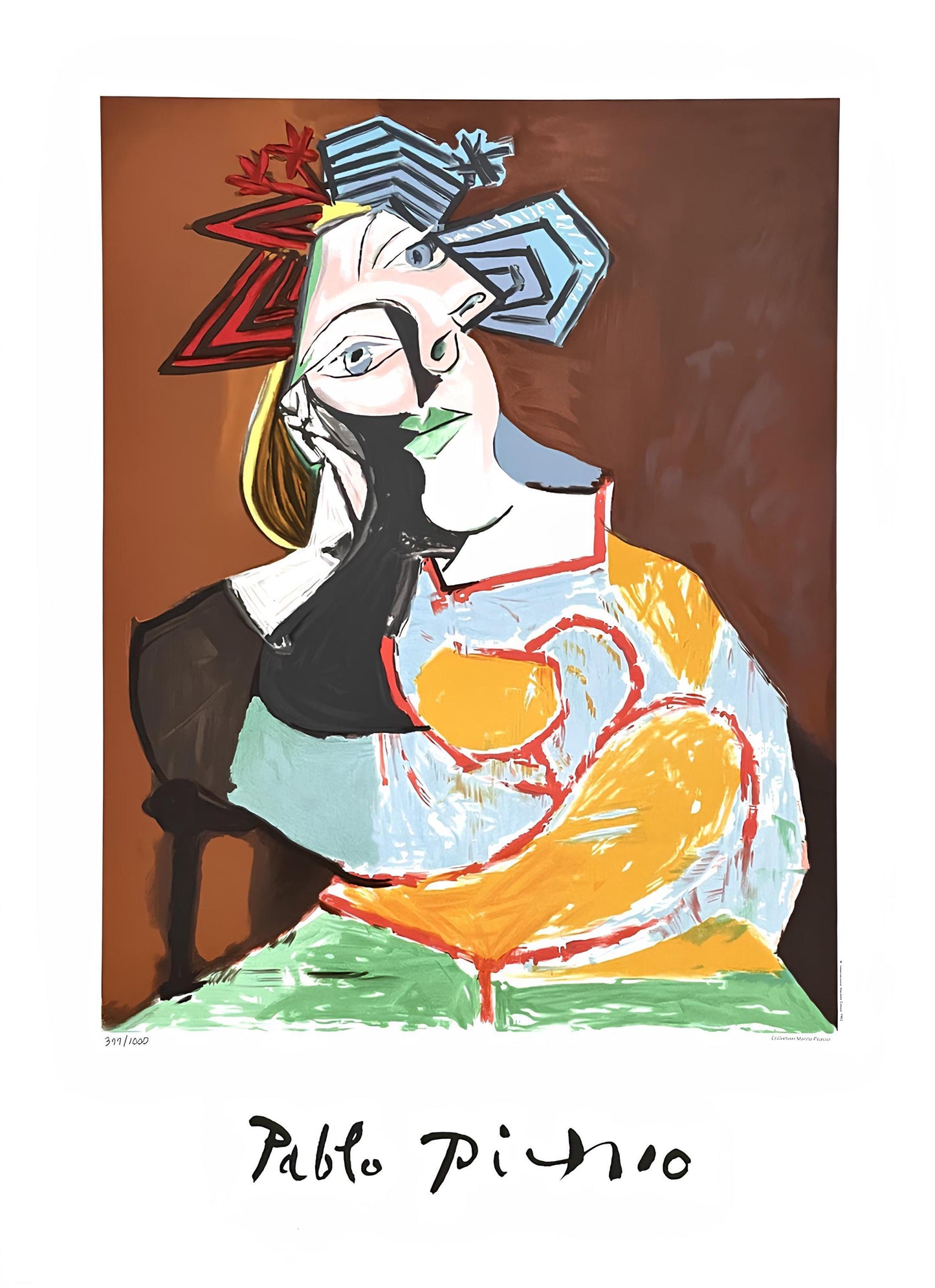 Pablo Picasso, Femme Accoude Au Drapeau Bleu Et Rouge, Marina Picasso Collection, Official