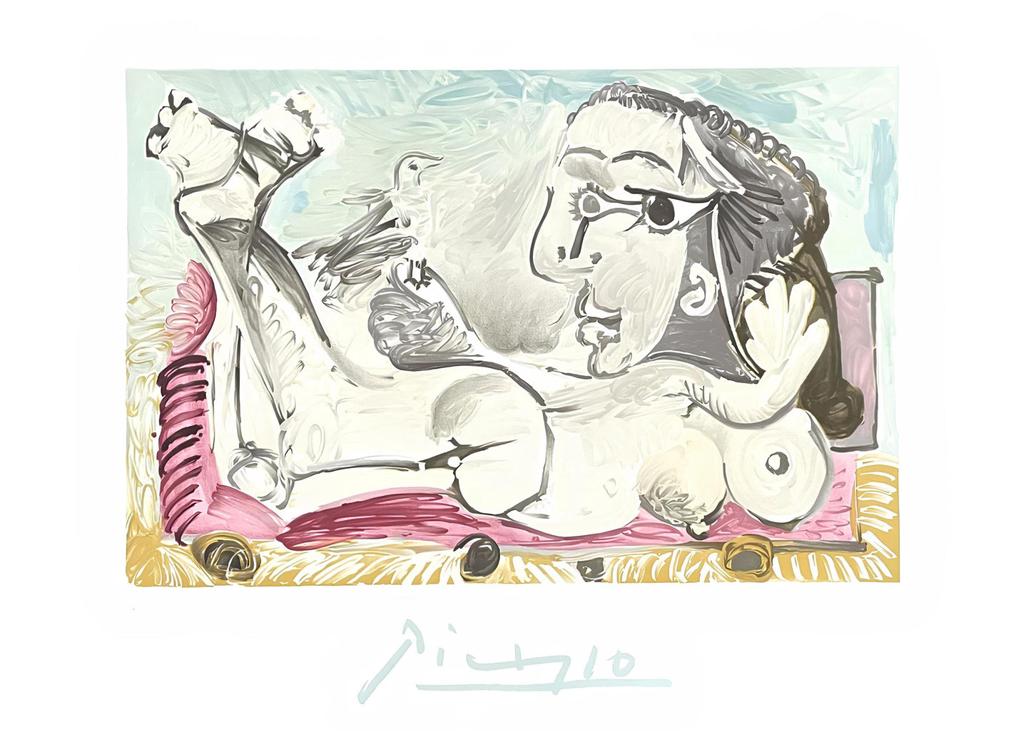 Pablo Picasso, Femme Couche L'Oiseau, Marina Picasso Collection, Official Lithograph