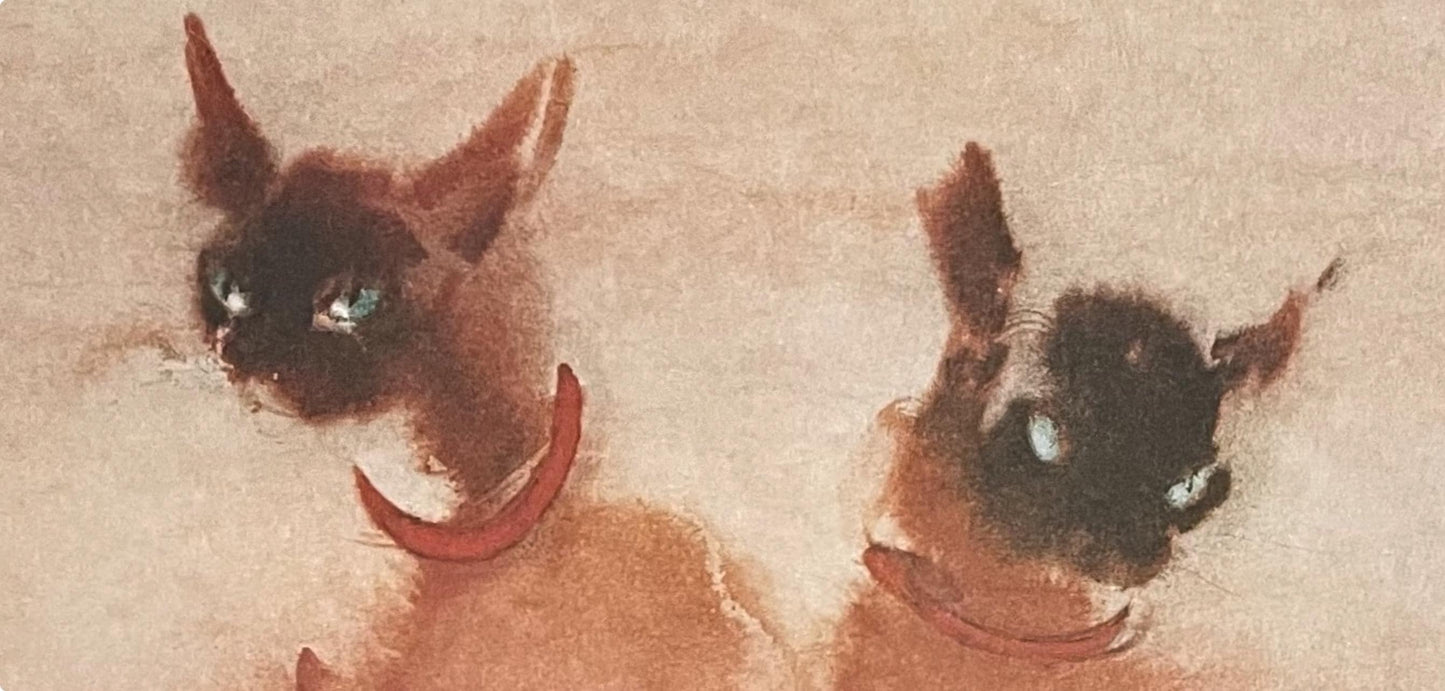 Kaiko Moti, Siamese Cats, Original Edition Offset Lithograph