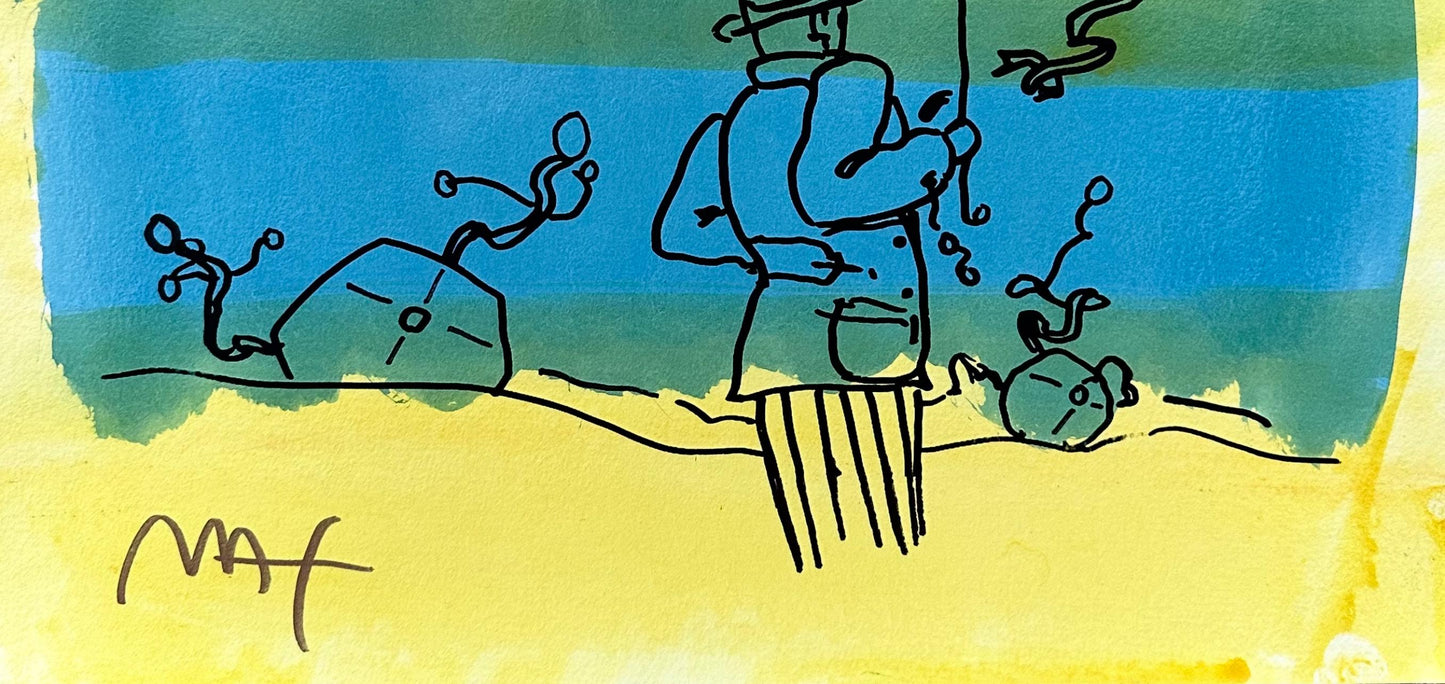 Peter Max, Umbrella Man, Hand Signed, Mixed Media Watercolor And Silkscreen Painting
