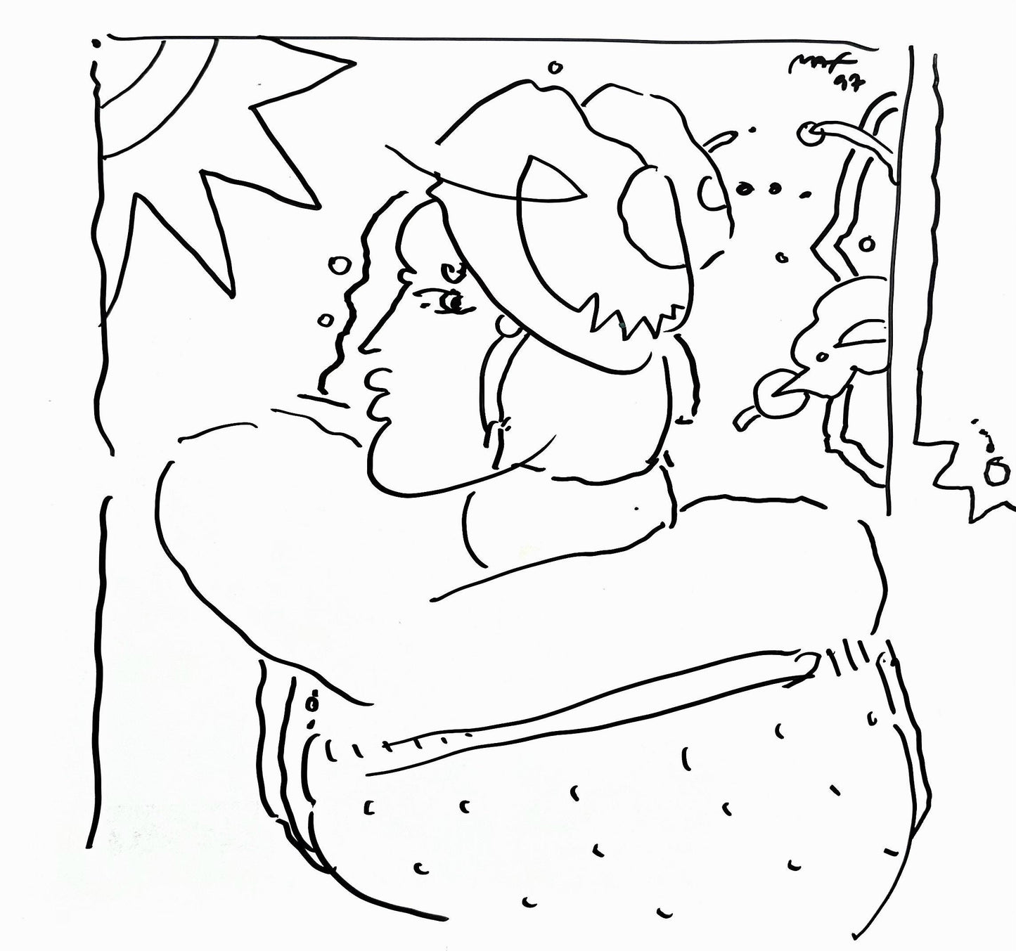 Peter Max, Lady Profile, Hand Signed, Pen And Ink Drawing