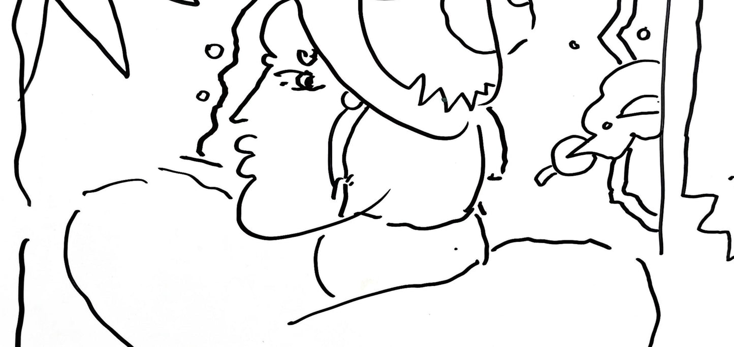 Peter Max, Lady Profile, Hand Signed, Pen And Ink Drawing