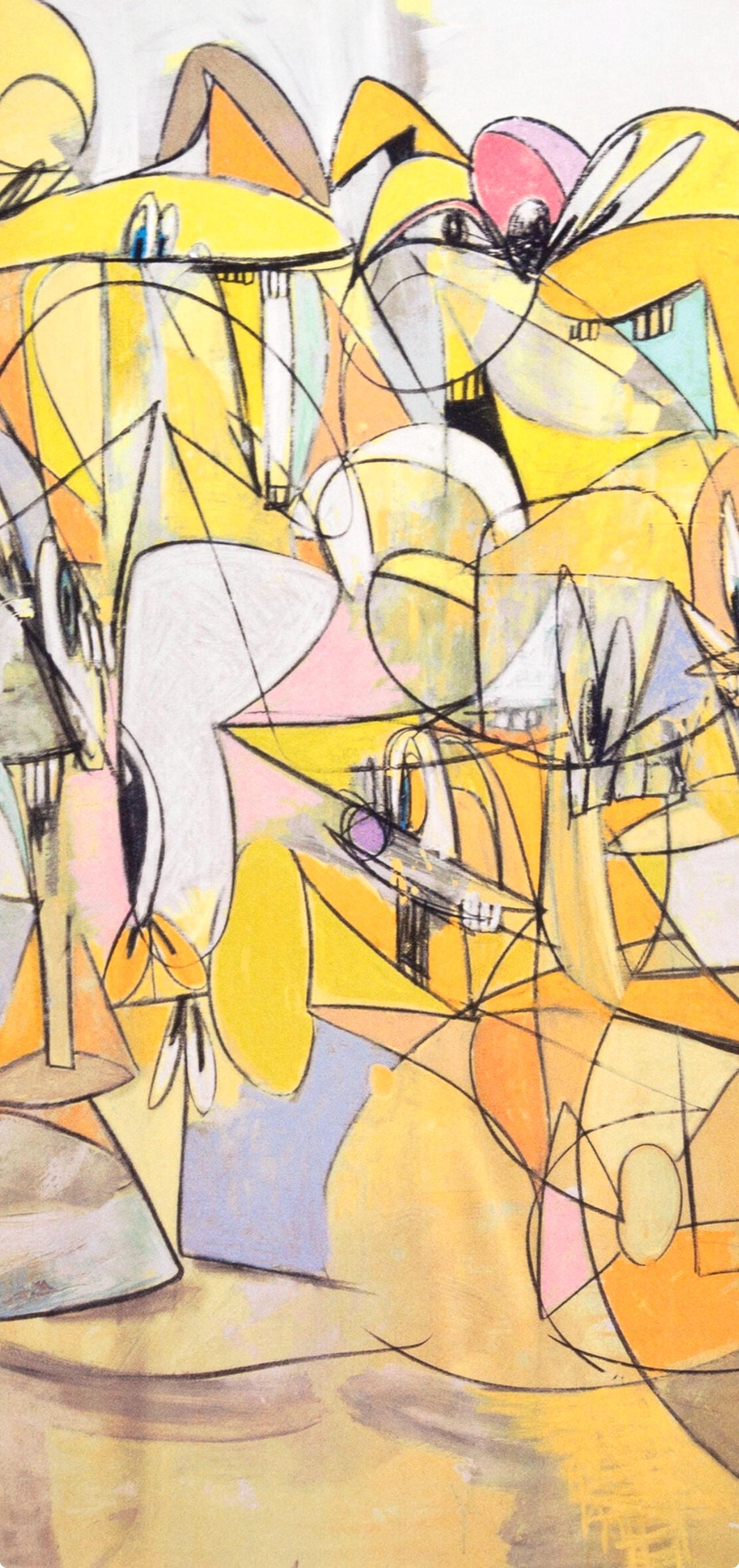 George Condo, Pink And Yellow Sweep, Drawing Paintings, Four Color Process Print