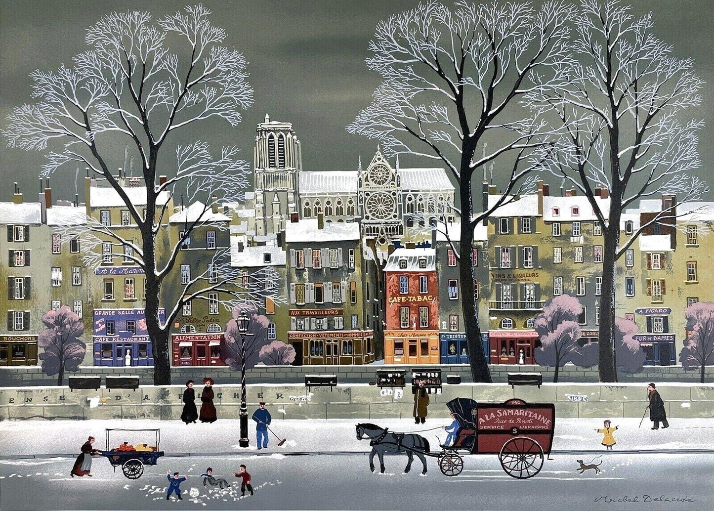 Michel Delacroix, La Neige Sur La Seine, Lithograph