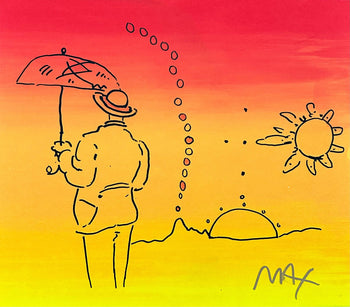 Peter Max, Umbrella Man, Hand Signed, Mixed Media Watercolor And Silkscreen Painting