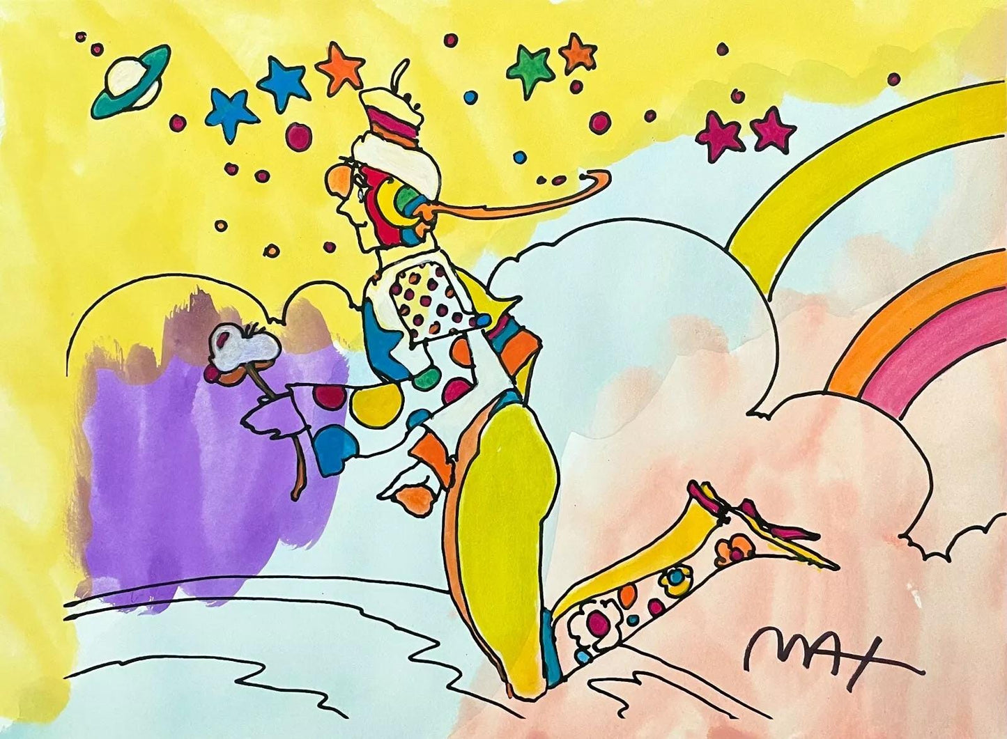 Peter Max, Superbly Free, Hand Signed, Mixed Media Watercolor And Silkscreen Painting