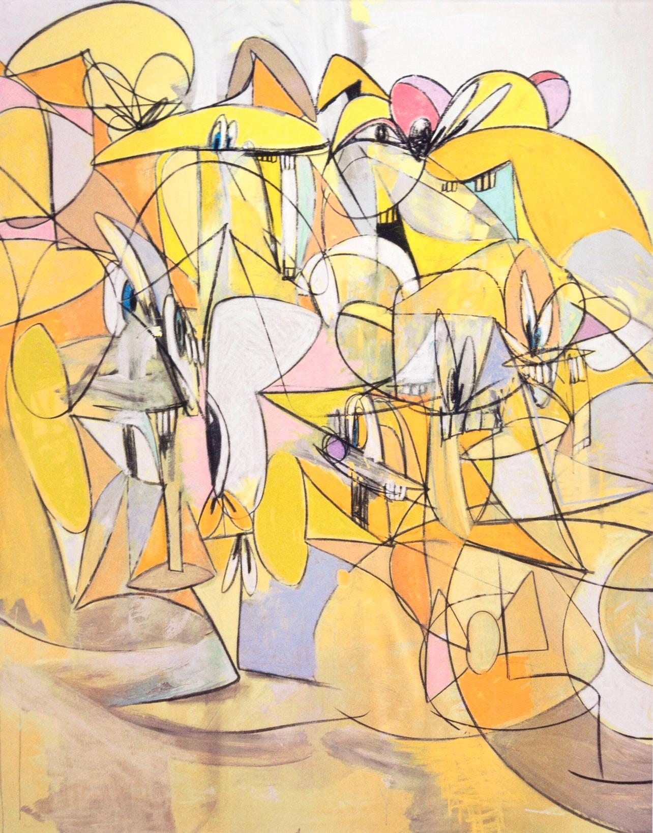 George Condo, Pink And Yellow Sweep, Drawing Paintings, Four Color Process Print