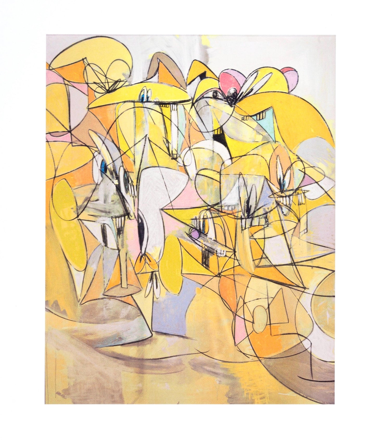 George Condo, Pink And Yellow Sweep, Drawing Paintings, Four Color Process Print