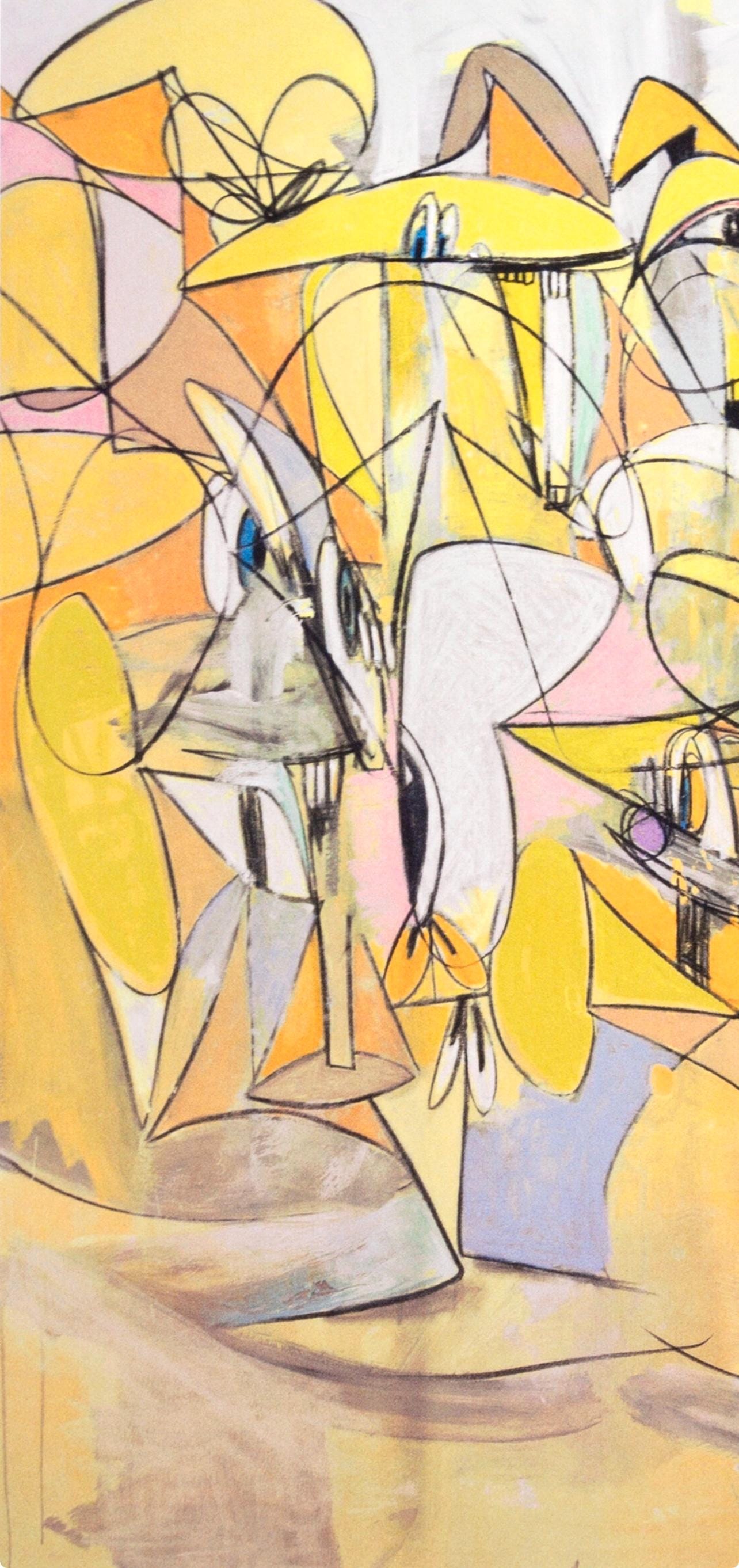 George Condo, Pink And Yellow Sweep, Drawing Paintings, Four Color Process Print