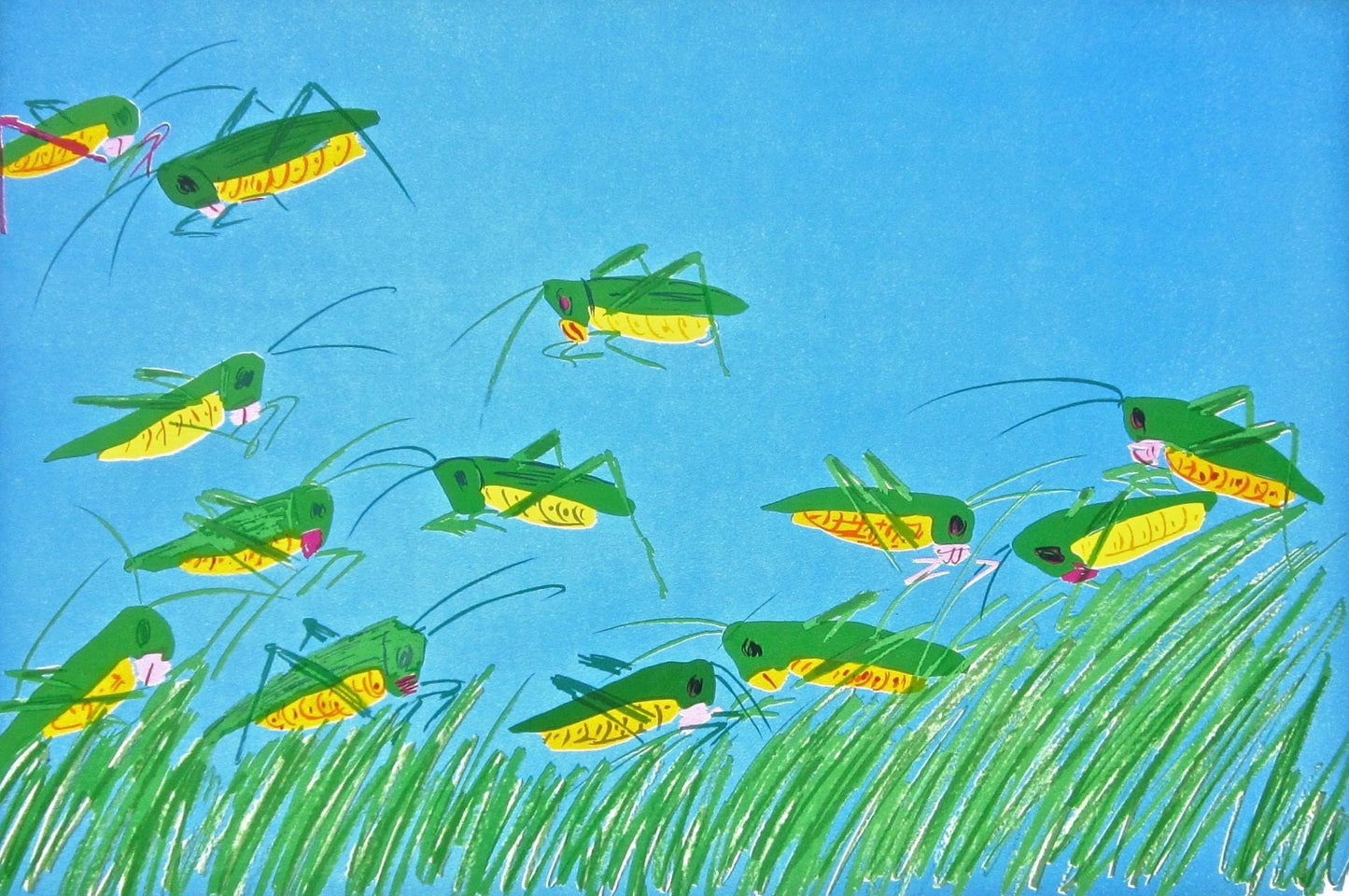 Walasse Ting ???, Lucky Grasshoppers, Lithograph