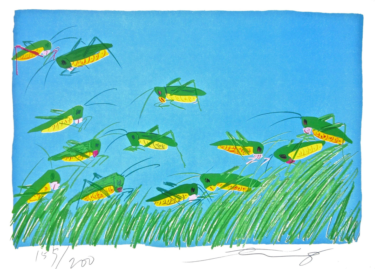 Walasse Ting ???, Lucky Grasshoppers, Lithograph