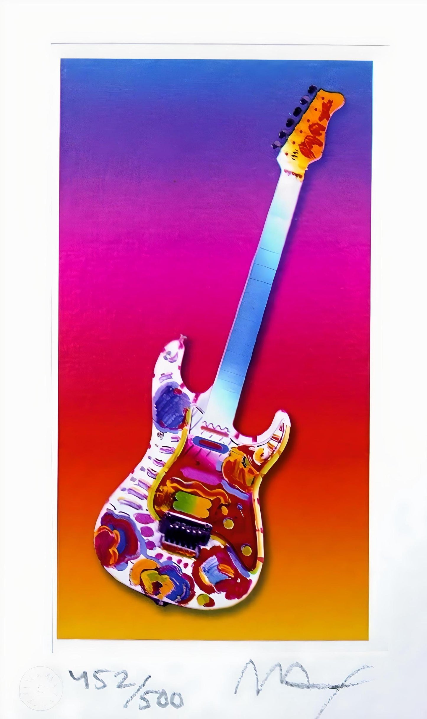 Peter Max, Rock N' Roll Guitar Ii, Hand Signed, Official Lithograph