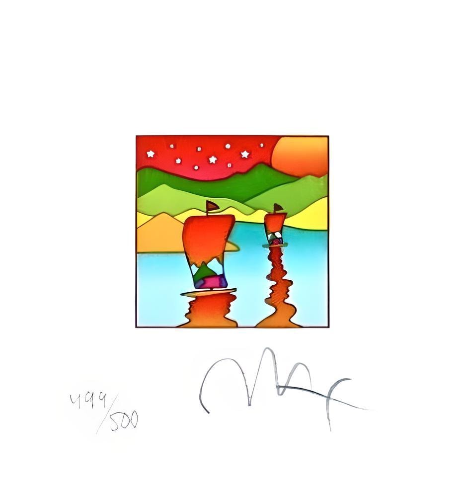 Peter Max, Two Sailboats With Stars, Hand Signed, Official Lithograph