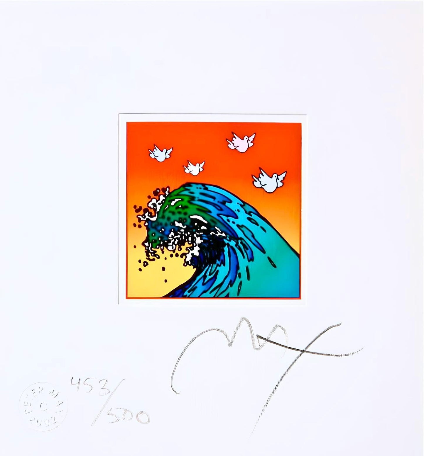 Peter Max, Great Wave With Doves, Hand Signed, Official Lithograph