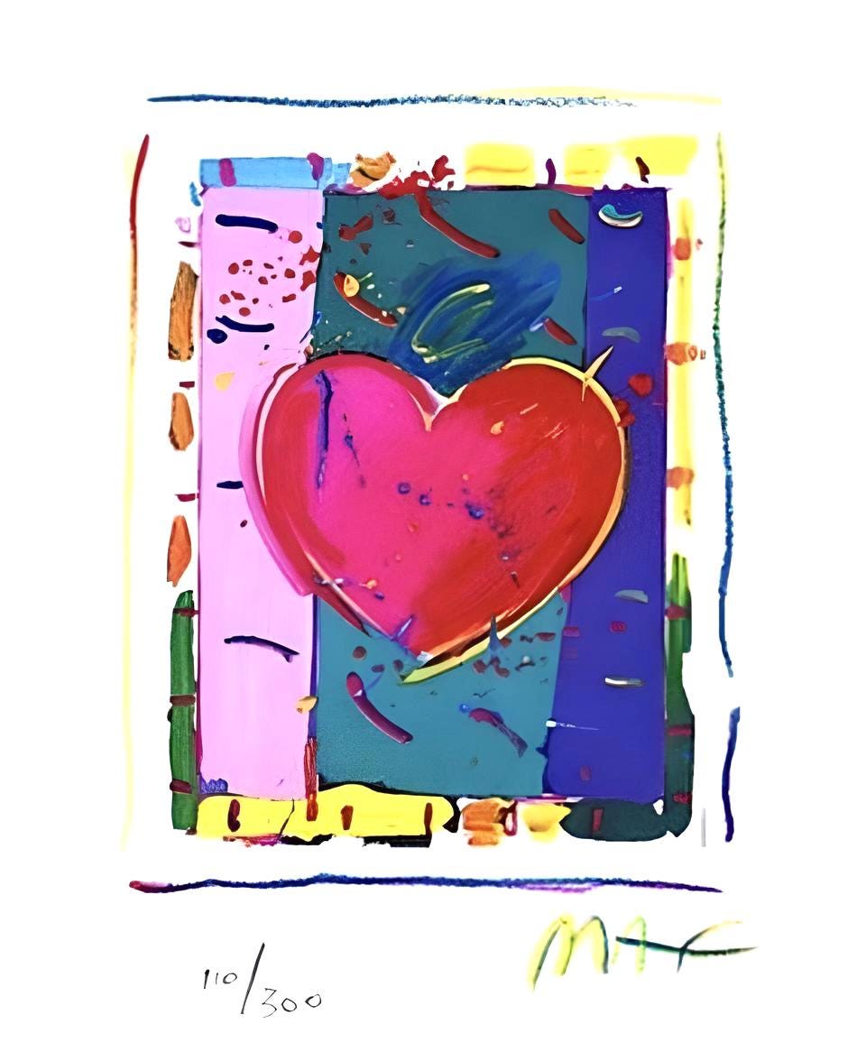 Peter Max, Heart Series Iv, Hand Signed, Official Lithograph