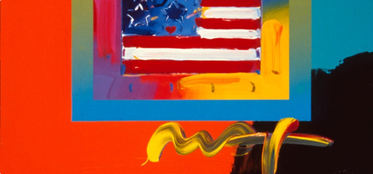 Official Edition Mixed Media - Peter Max - Flag With Heart On Blends II - Hand Signed