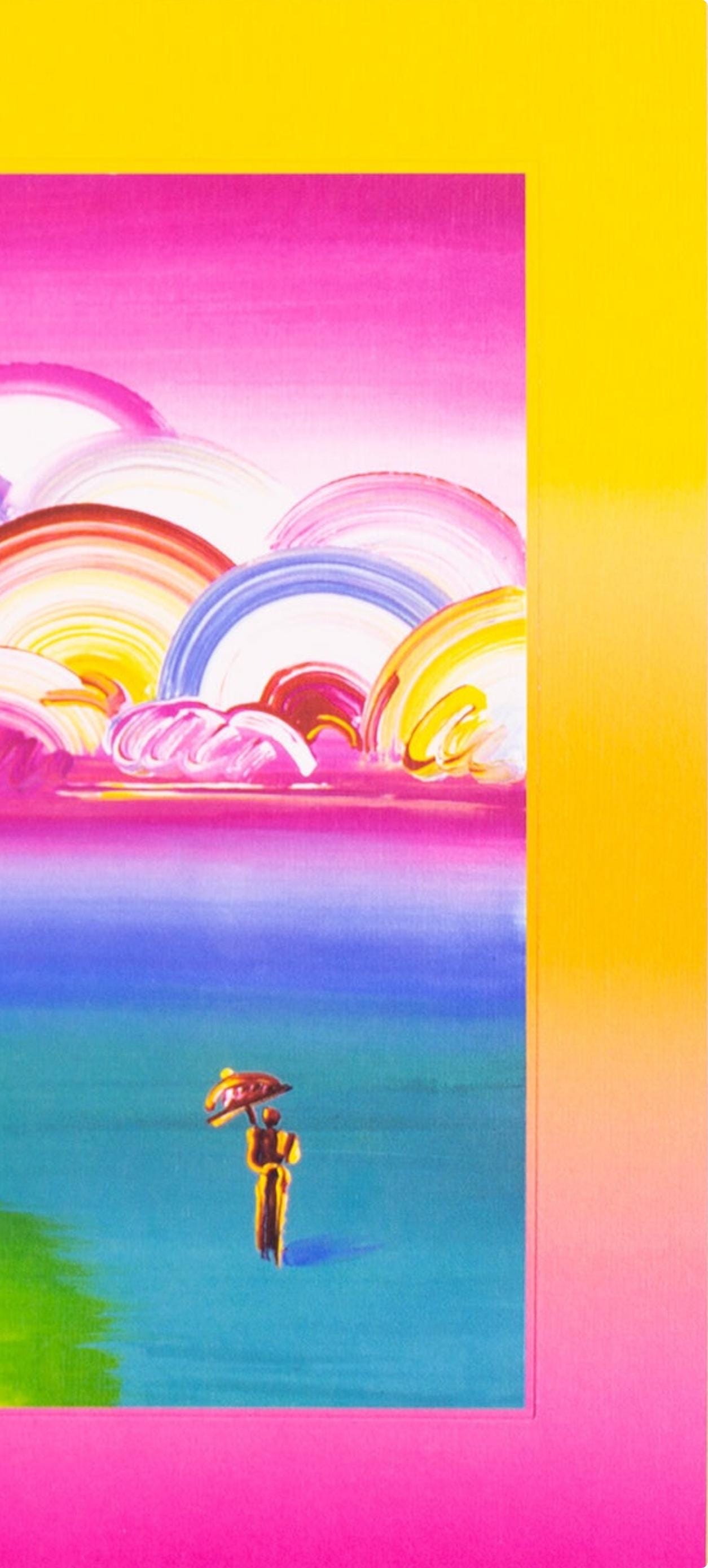 Peter Max, Umbrella Man With Rainbow Sky On Blends, Hand Signed, Official Lithograph