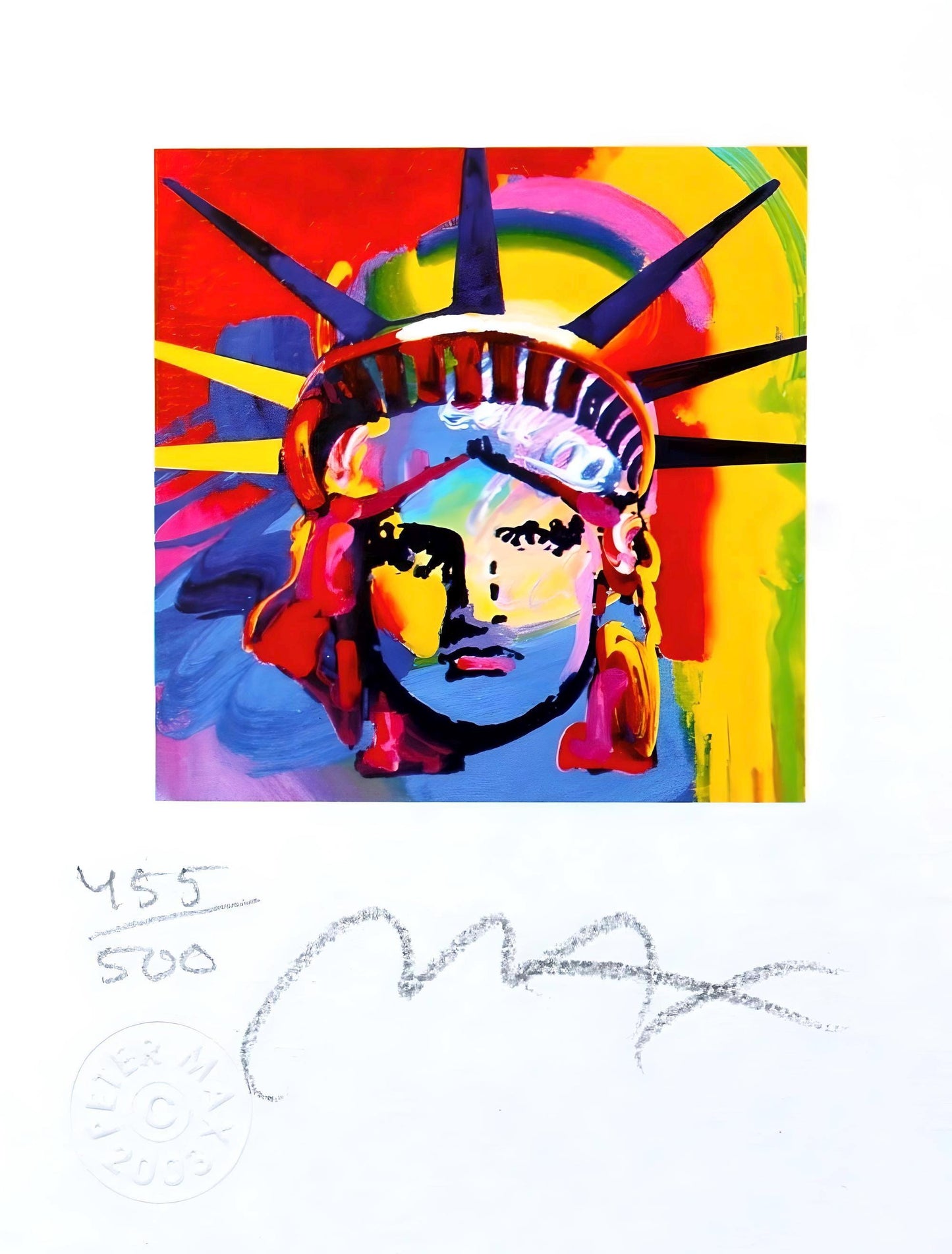 Peter Max, Liberty Head Viii, Hand Signed, Official Lithograph