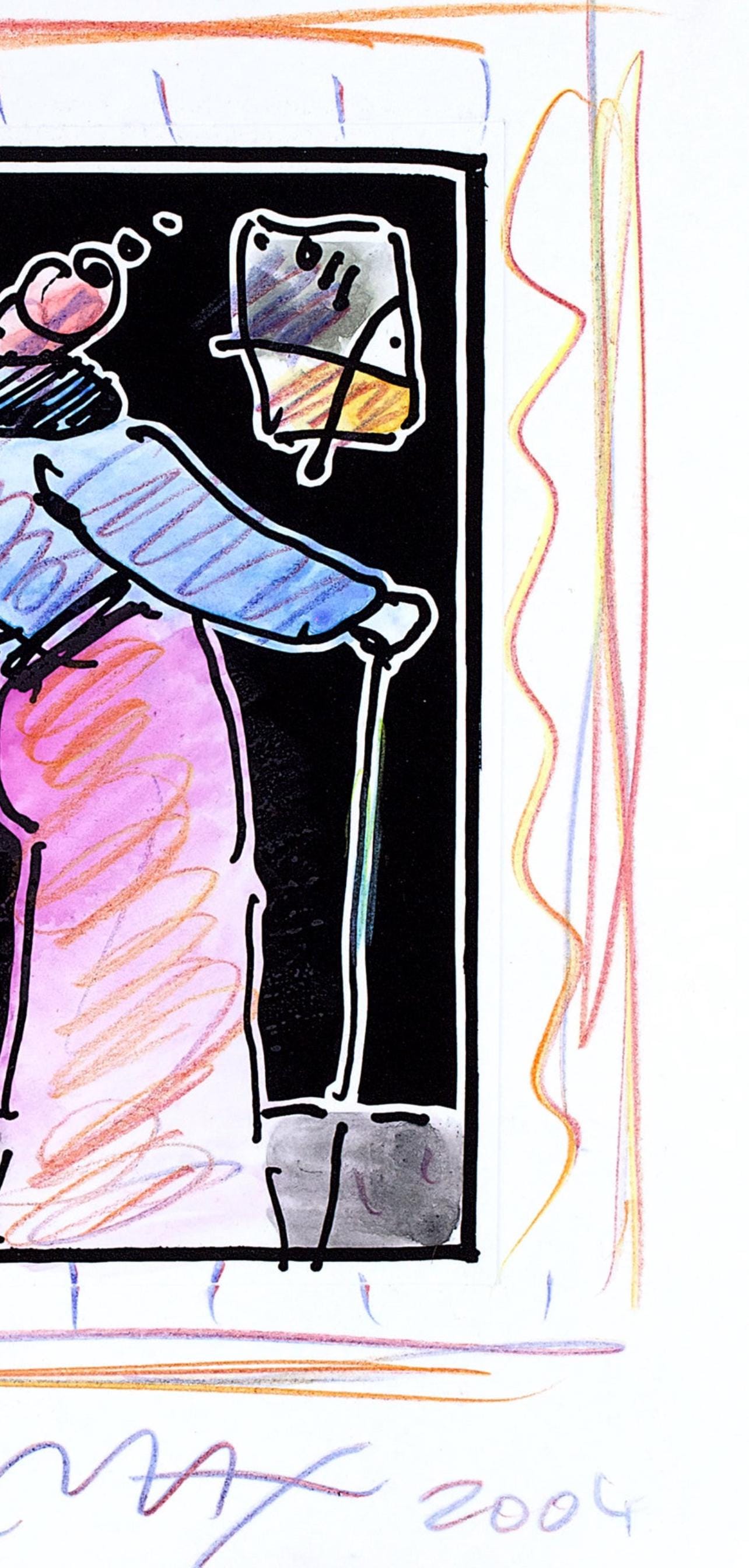 Peter Max, Sage With Cane Ii, Black And White Series, Hand Signed, Official Edition Mixed Media