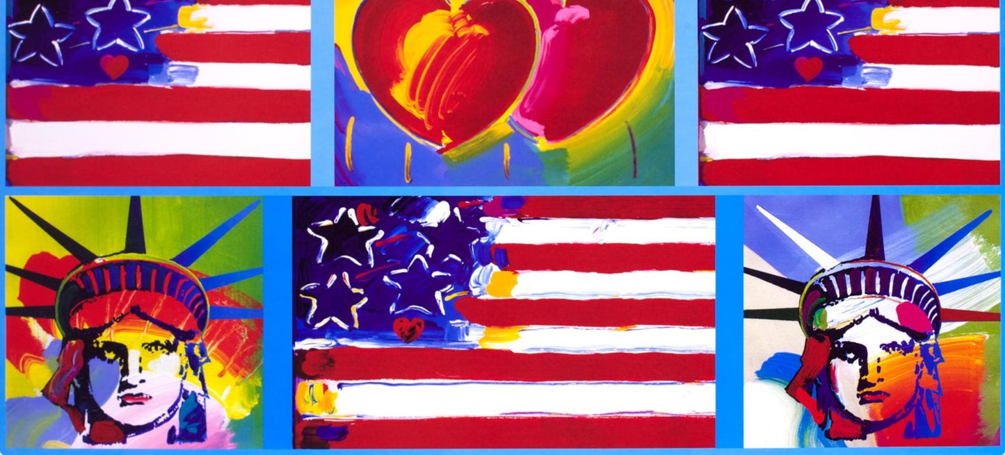Peter Max, 4 Liberty Heads, 2005, Hand Signed, Official Edition Offset Lithograph