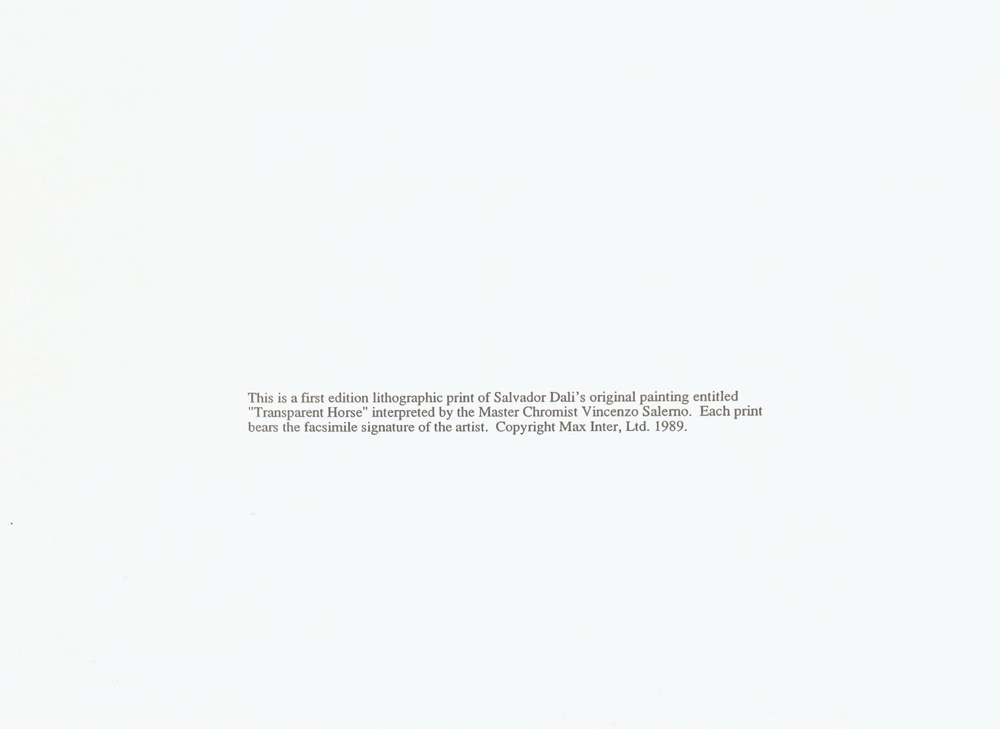 Salvador Dali, Transparent Horse, Signed, Lithograph