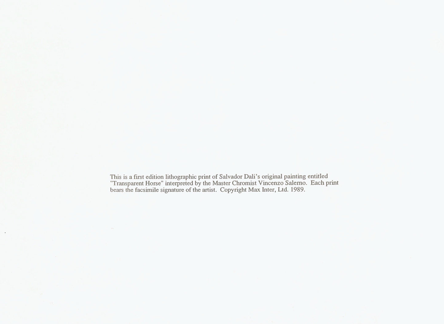 Salvador Dali, Transparent Horse, Signed, Lithograph