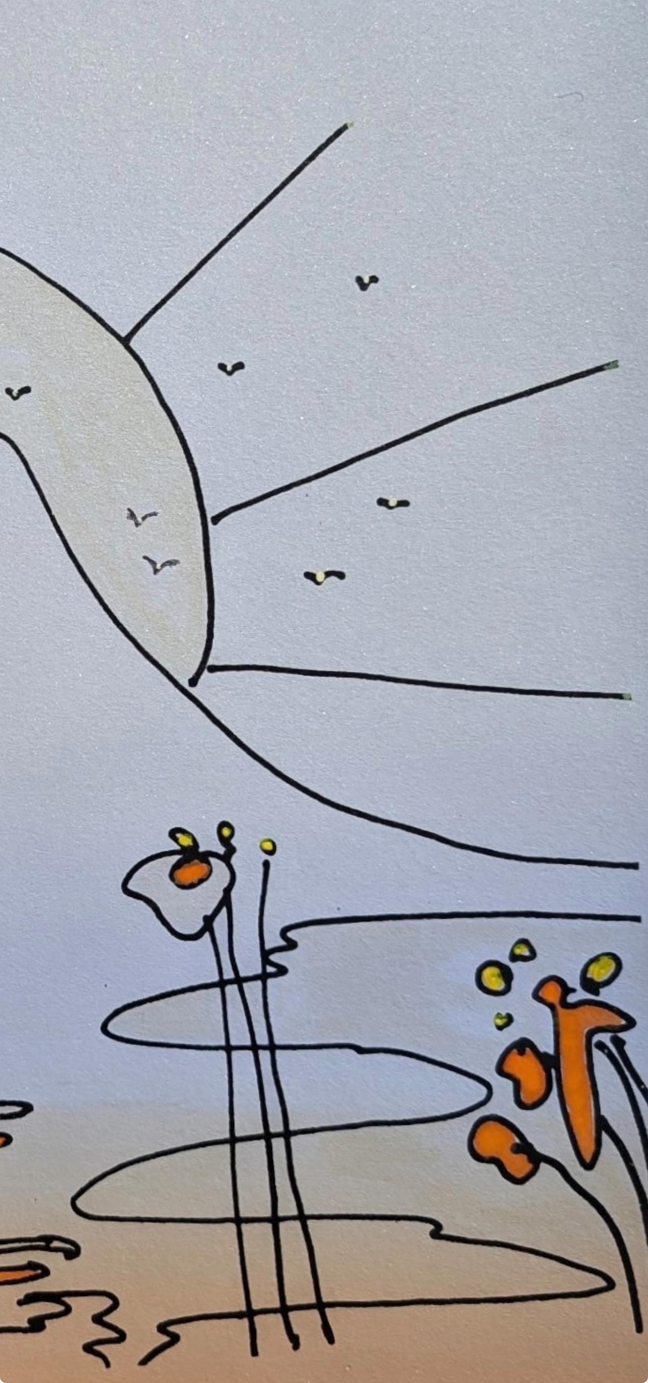 Peter Max, Himalayan Mountain With Sailboat, Hand Signed, Mixed Media Watercolor And Silkscreen