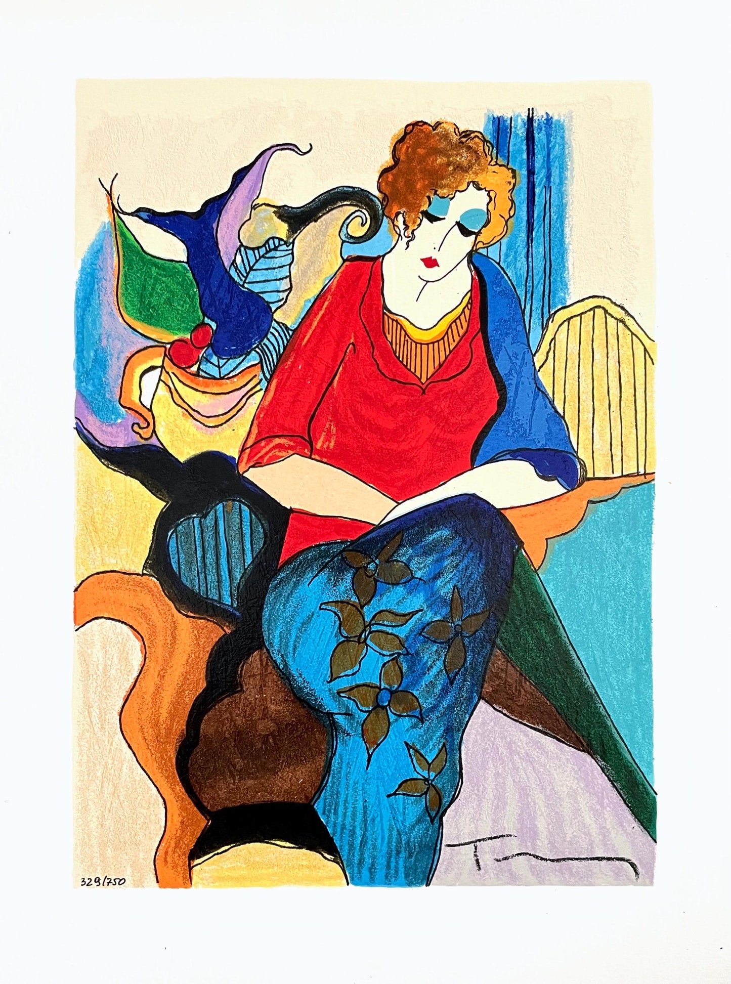 Itzchak Tarkay, Waiting, Signed, Silkscreen