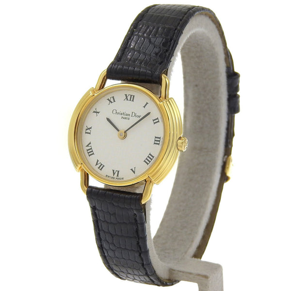 Christian Dior Watch 58.121.2 Gold Plated Women's Gold Quartz Analog White Dial Leather Strap.