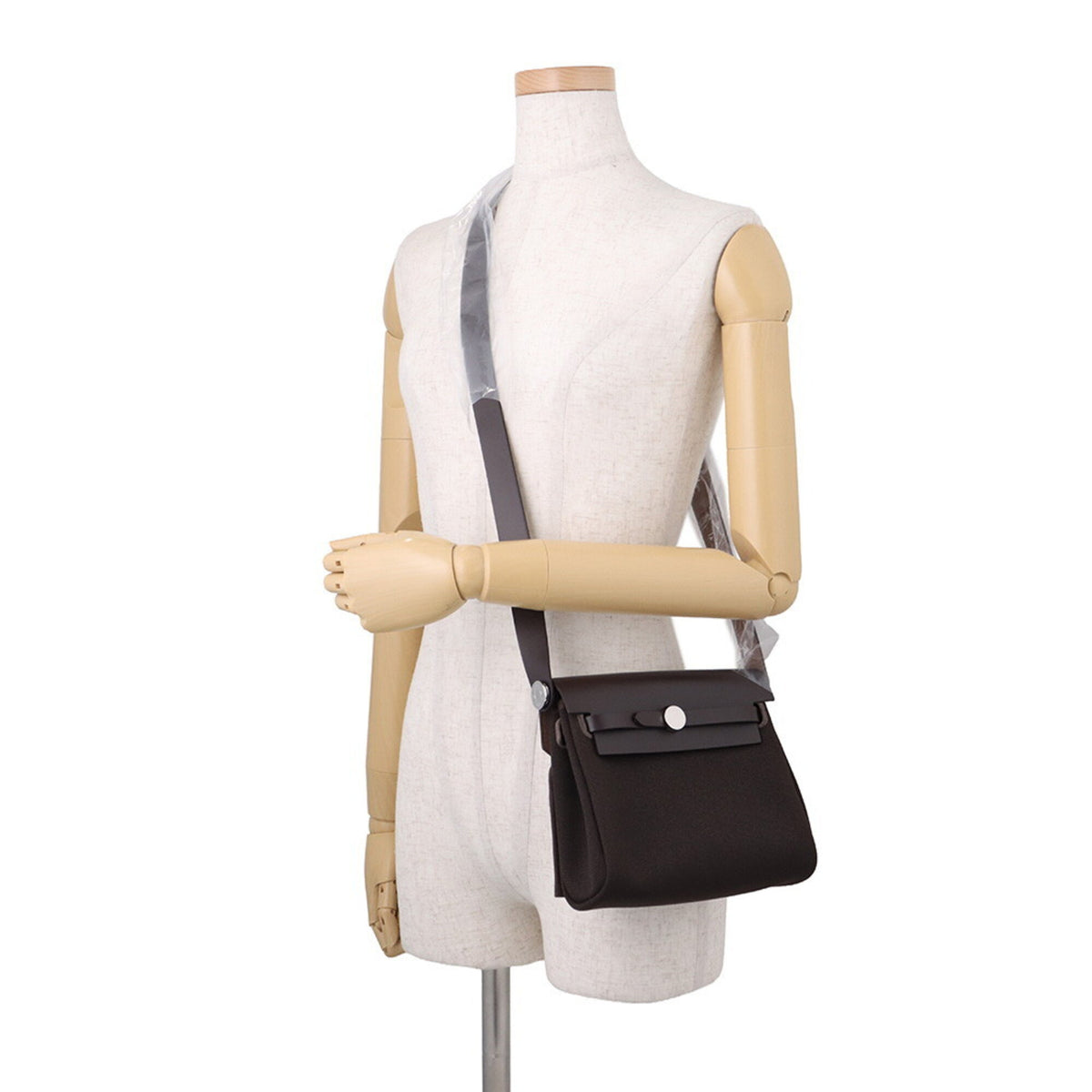 HERMES Shoulder Bag Canvas Leather