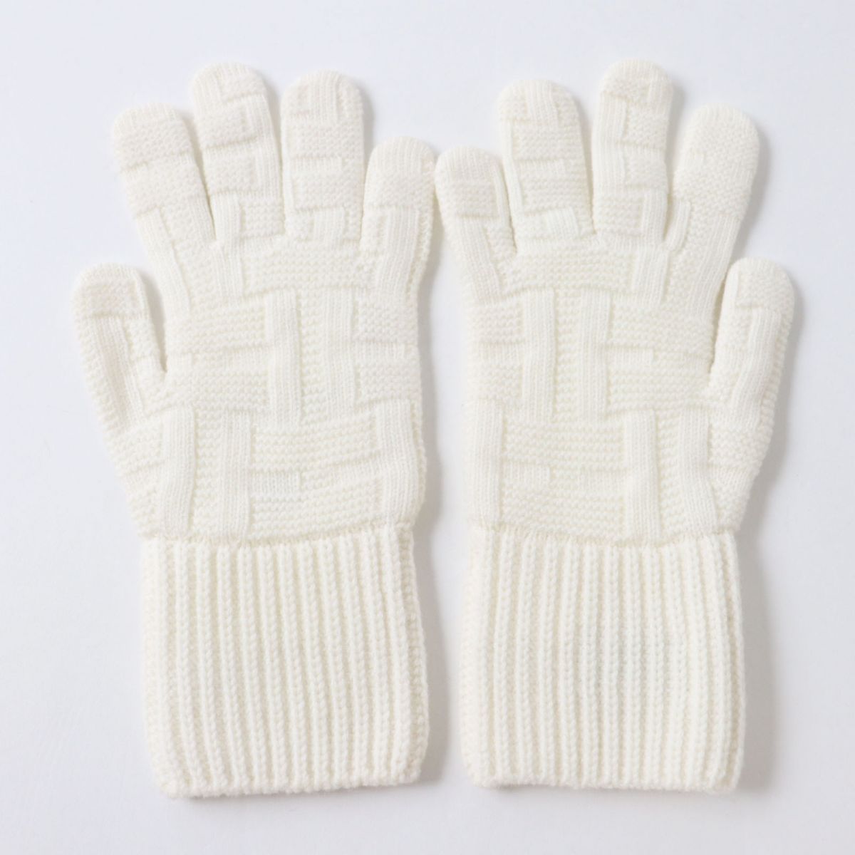 Hermes Gloves 100% Wool White Xsilver Metal Women S