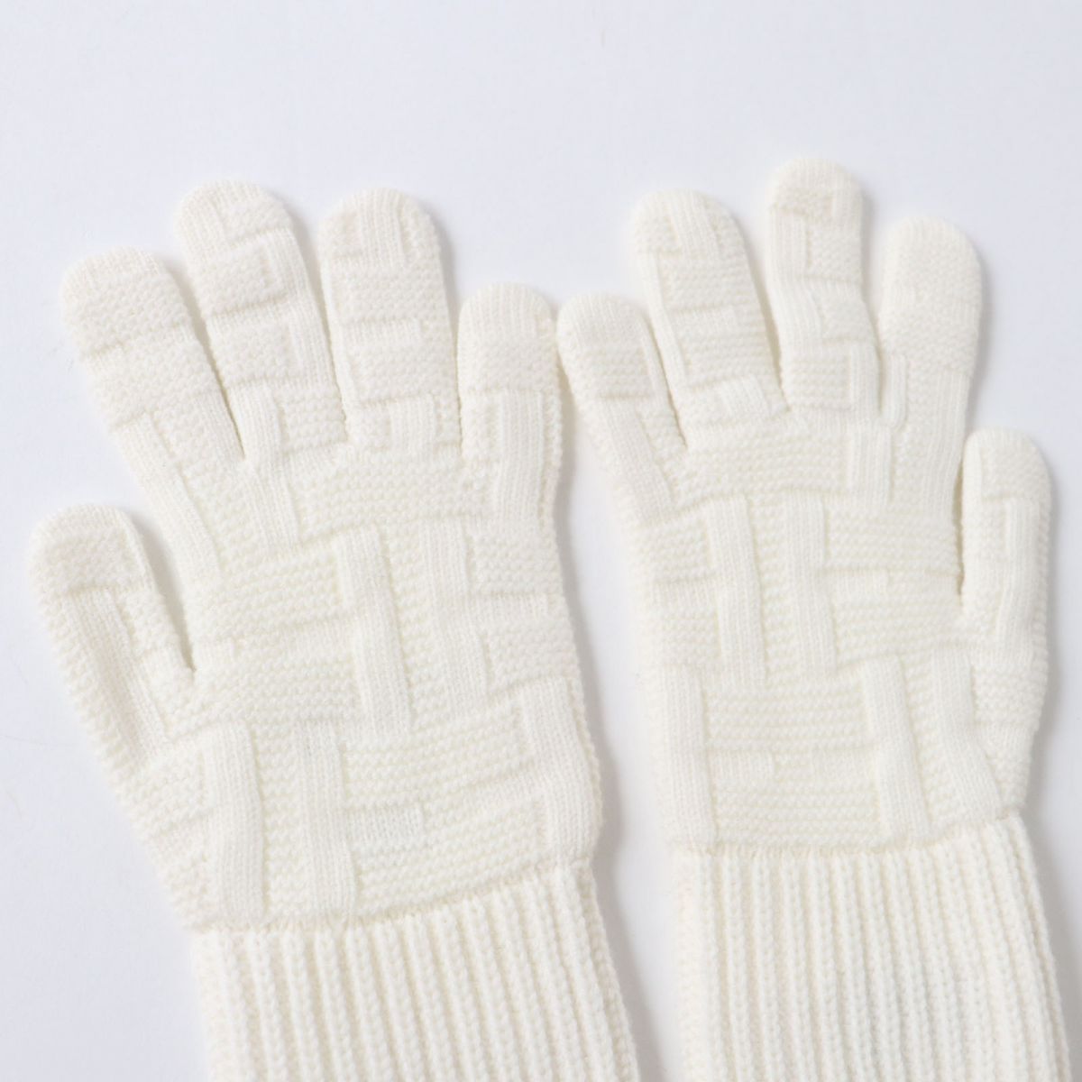 Hermes Gloves 100% Wool White Xsilver Metal Women S