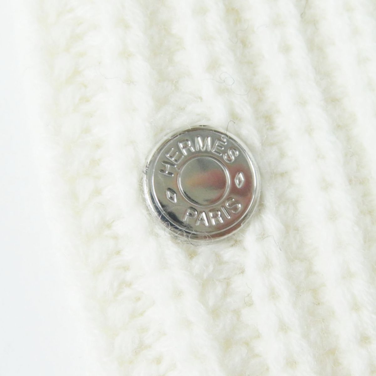 Hermes Gloves 100% Wool White Xsilver Metal Women S