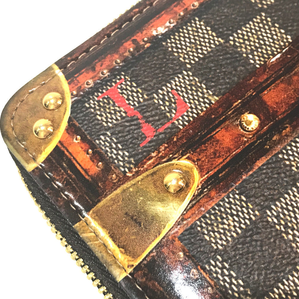 Louis Vuitton Long Wallet Purse M63490 Damier Canvas Brown Transformed Damier Trompe Lfoeil Zippy
