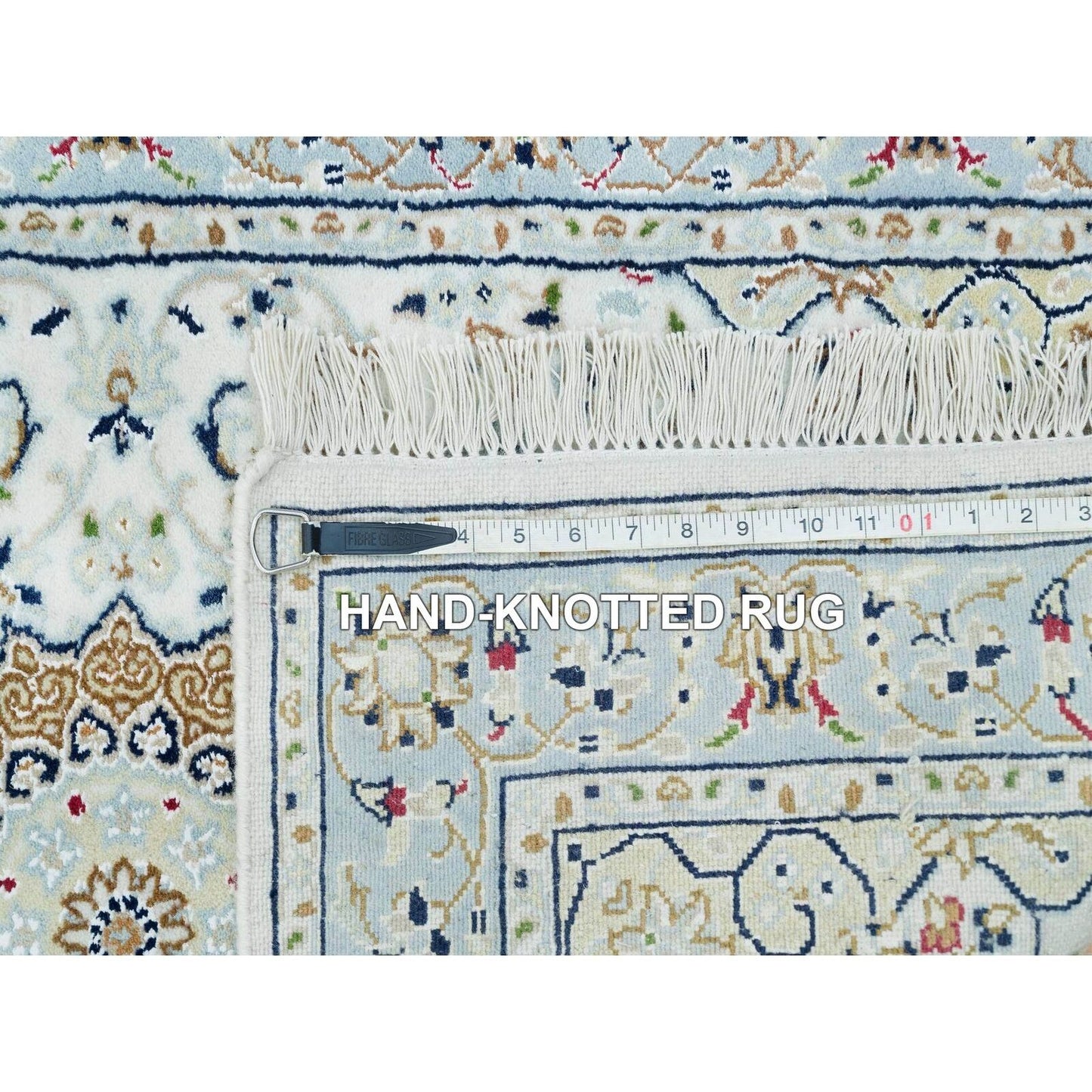 2'8"X13' White Hand Knotted Nain Design 250 Kpsi Organic Wool Runner Rug