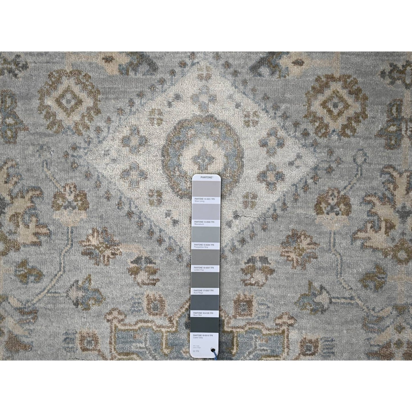 6'X9' Misty Gray, Pure Wool, Hand Knotted, Karjihooz Design Oriental Rug