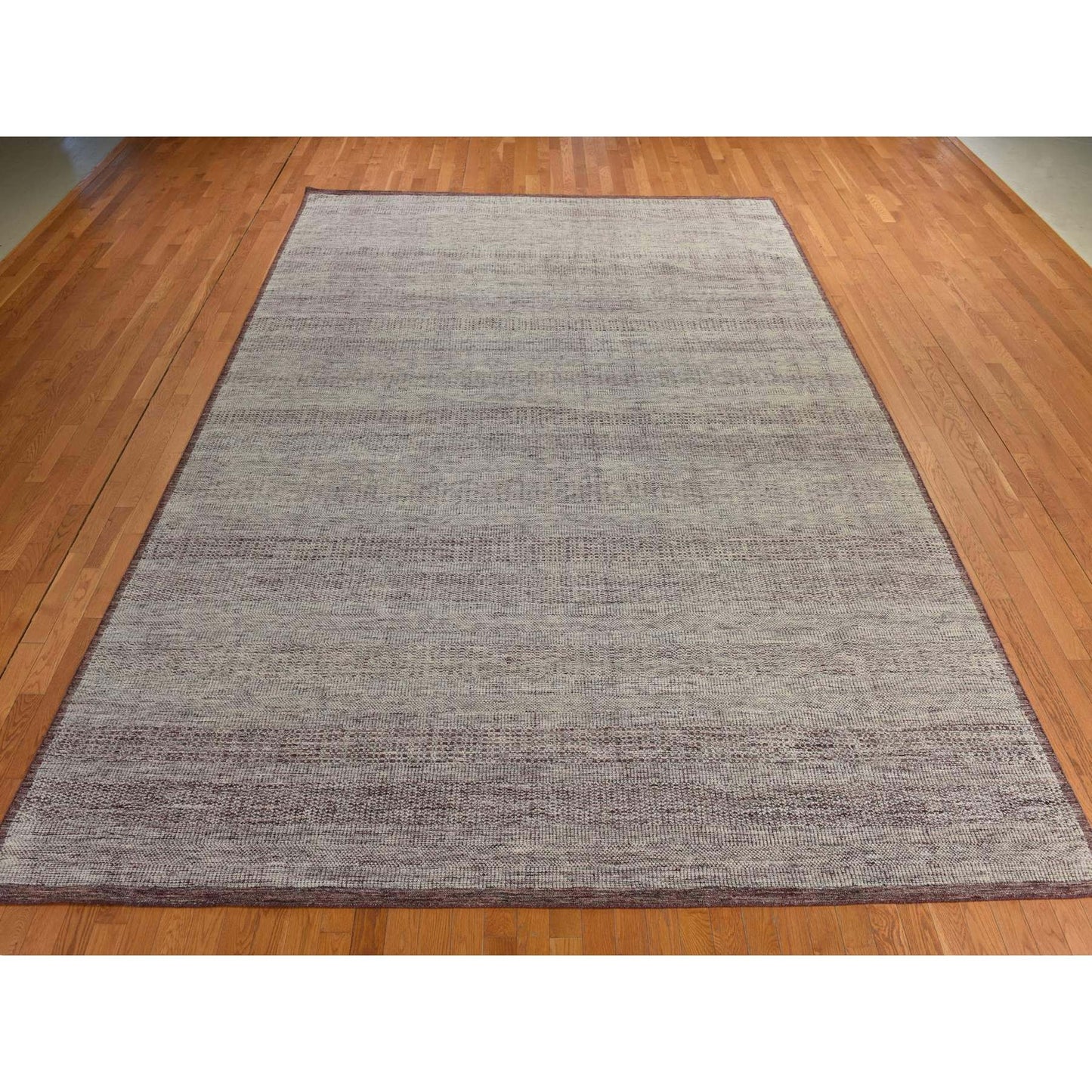 10'X14' Wine Red Plain And Natural Design Oxidized Wool Hand Knotted Rug