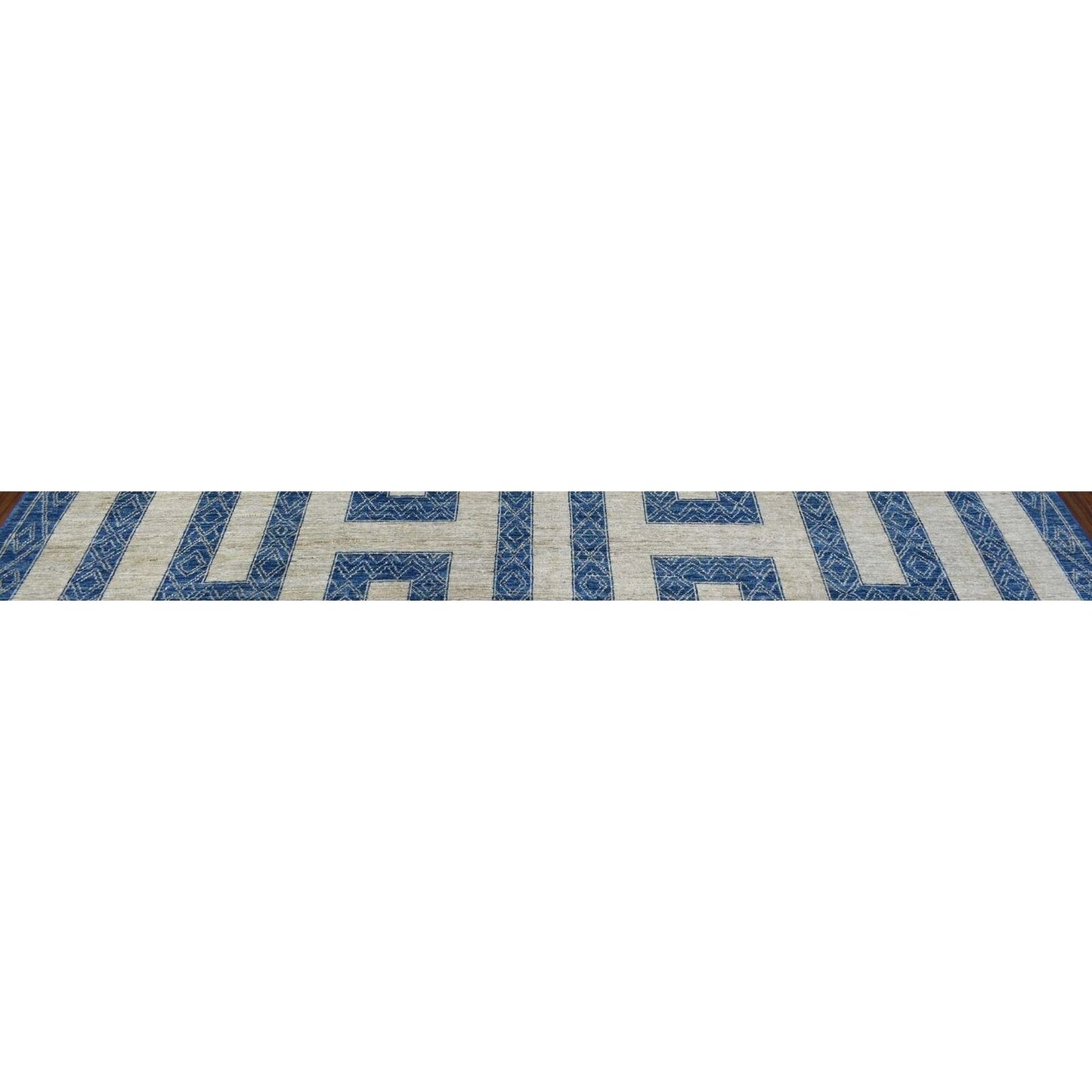 9'2"X11'9" Denim Blue Maze Design Berber Influence Hand Knotted Wool Rug
