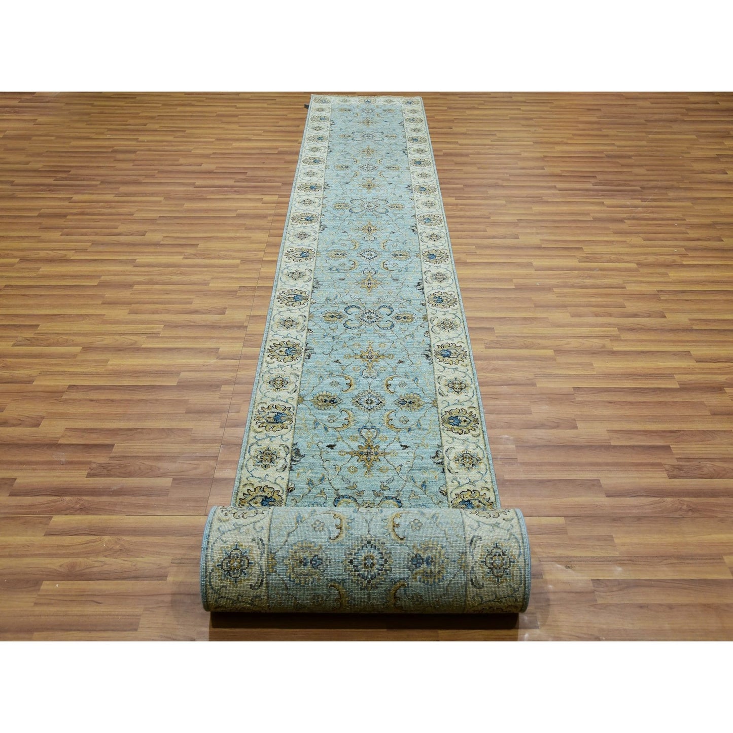 2'9"X24'3" Sapphire Blue Hand Knotted All Wool Shah Abbas Xl Runner Rug