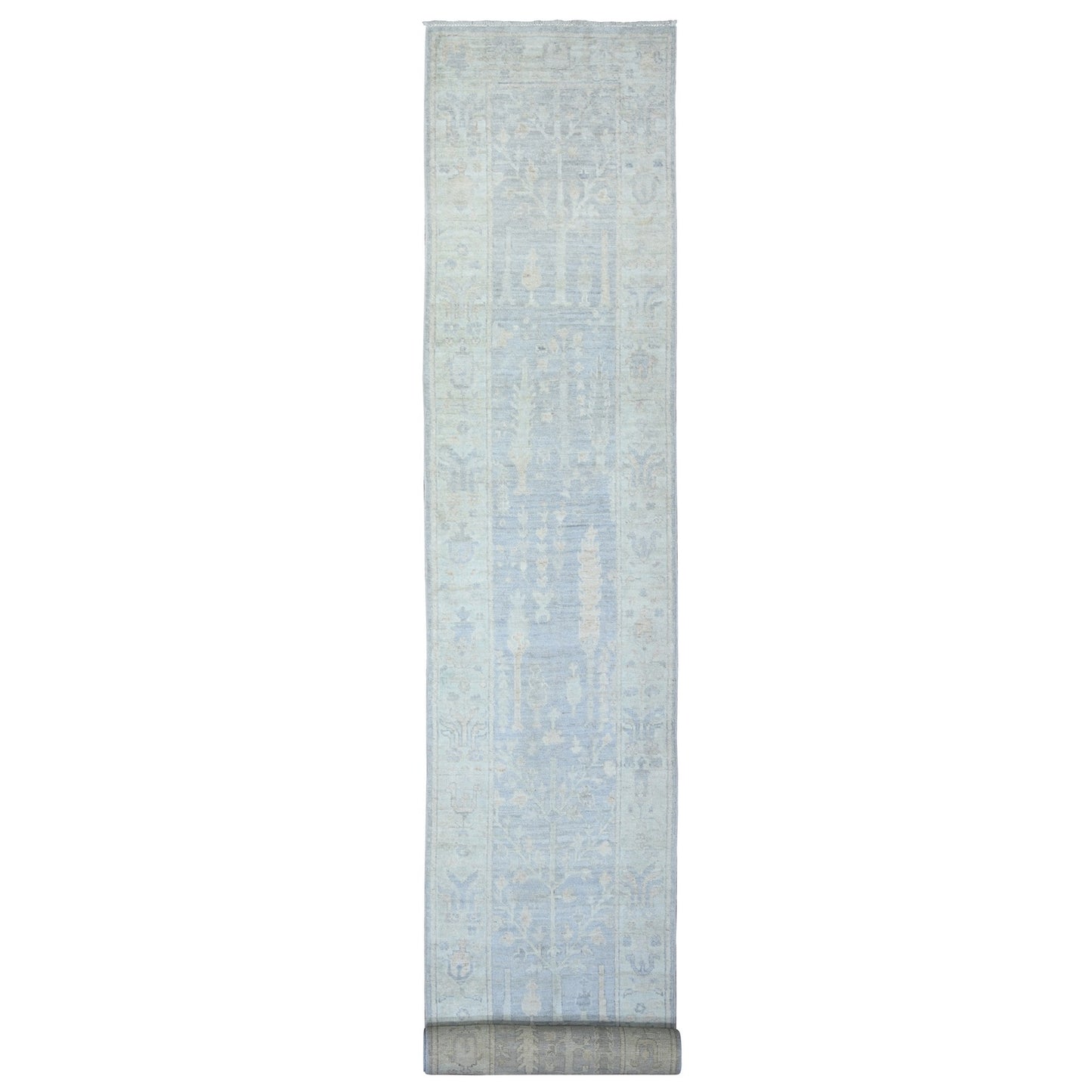 2'8"X19'2" Gray Wool Hand Knotted Afghan Angora Oushak Xl Runner Rug