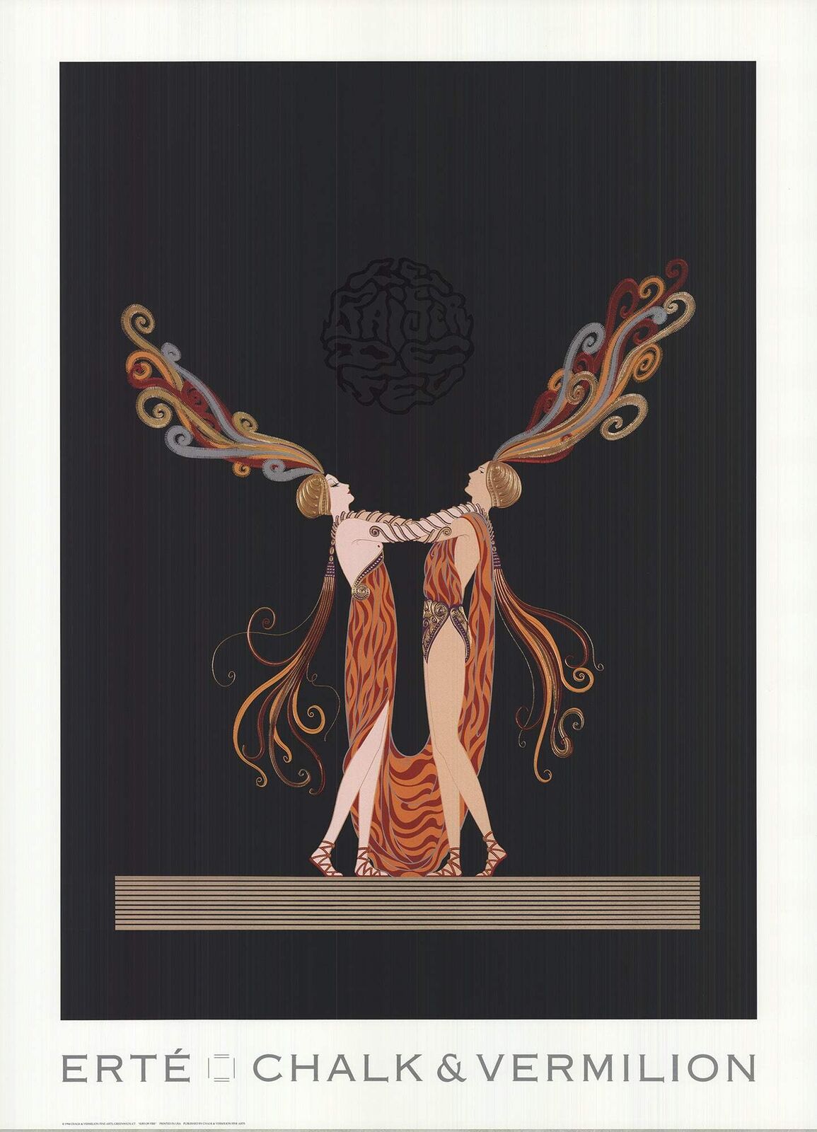 Erte Kiss Of Fire " Poster Art Deco Black, Orange